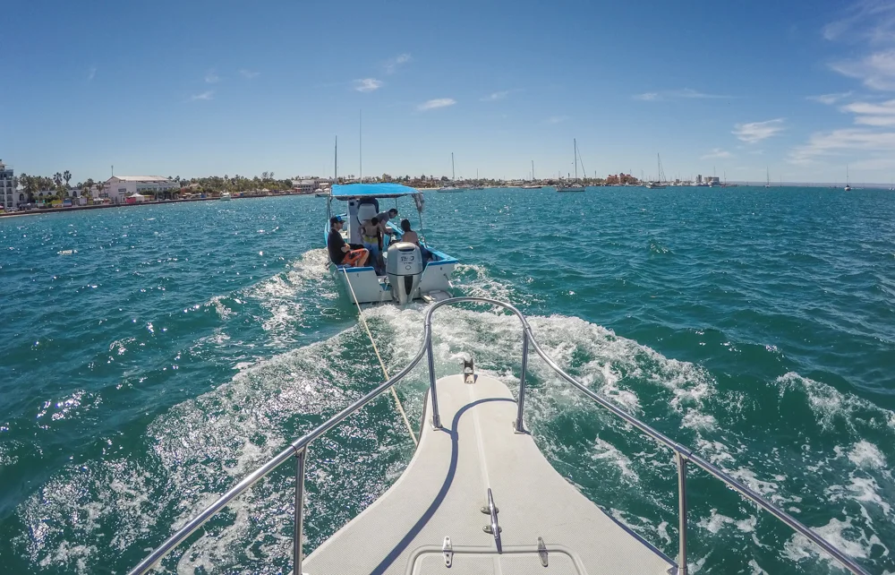 Getting towed back to the dock!
