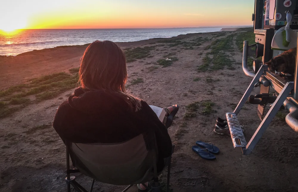 A sunset and a book.