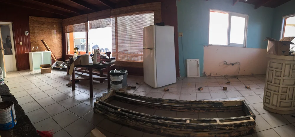 Demo complete and a new kitchen counter being built.
