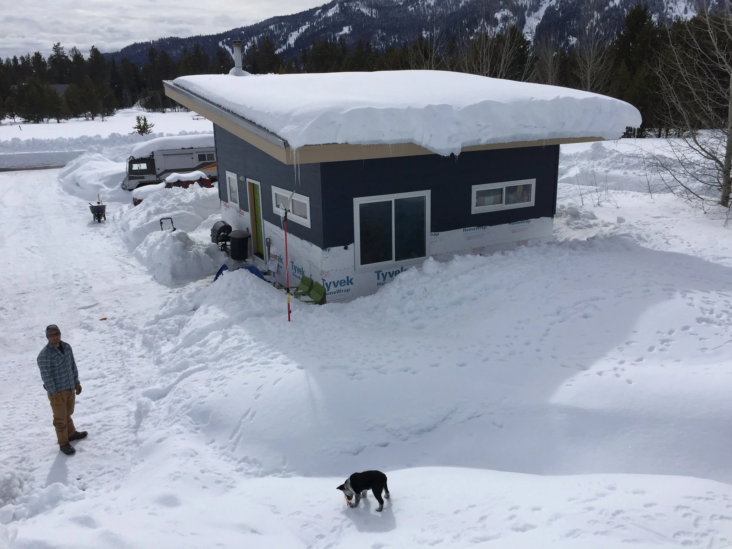 We had a few massive storm cycles in February, which kept us shoveling to keep up with access to our house and driveway. Luckily, our partially finished house fared well!
