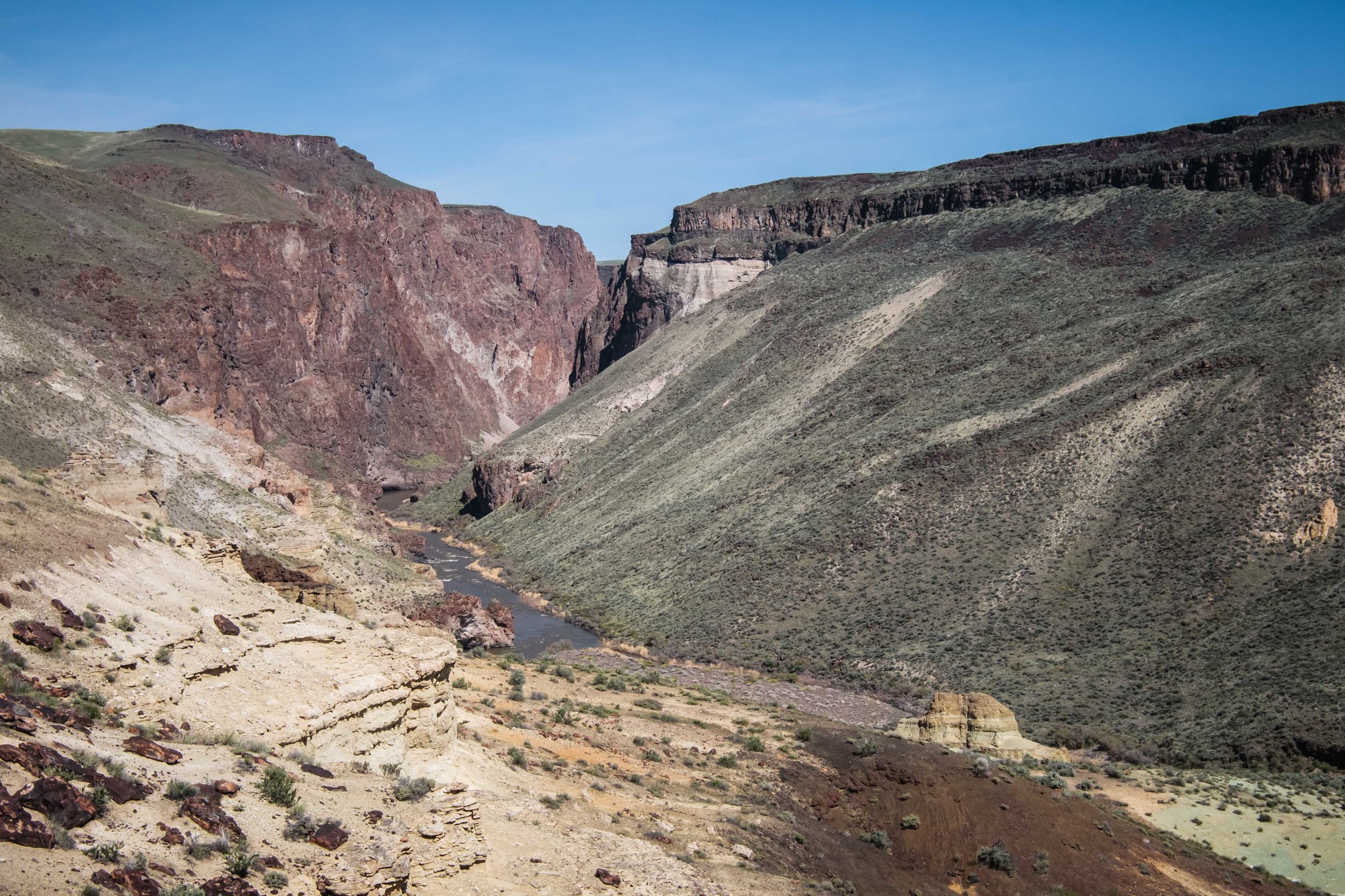 A great view of the canyon down river from our camp that we would paddle through first thing the next morning.