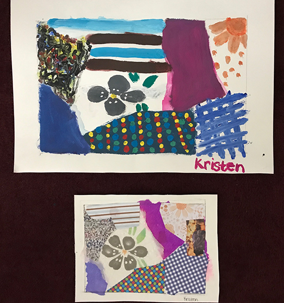Kristen has used her collage as a reference to create a painting using bold, expressive patterns, shapes and design.
