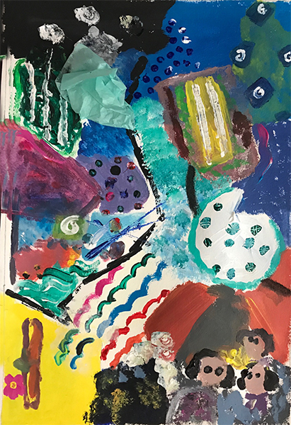 Lavanya has created beautiful textures and patterns and has combined them to bring harmony and interest in this painting.