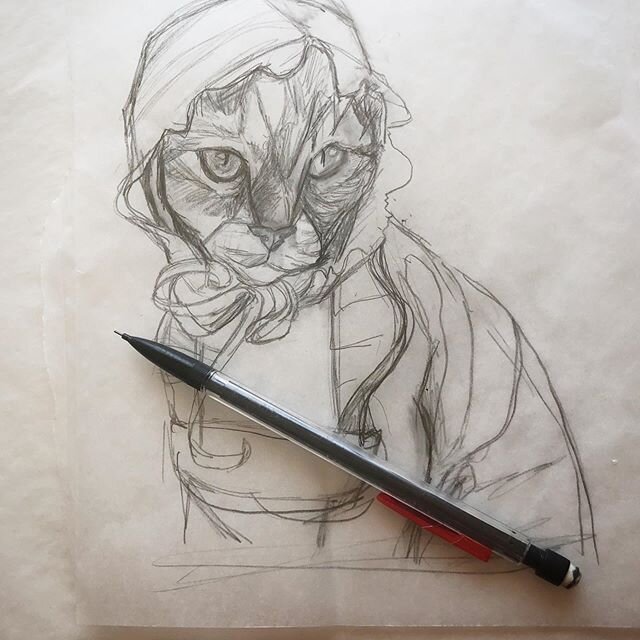 Sketch for an upcoming piece, The Unusual Child, opening Saturday, April 18, online @cactusgallery 
#cat #catsinclothes #cactusgallery #sketch #pencil #drawing #catart #art