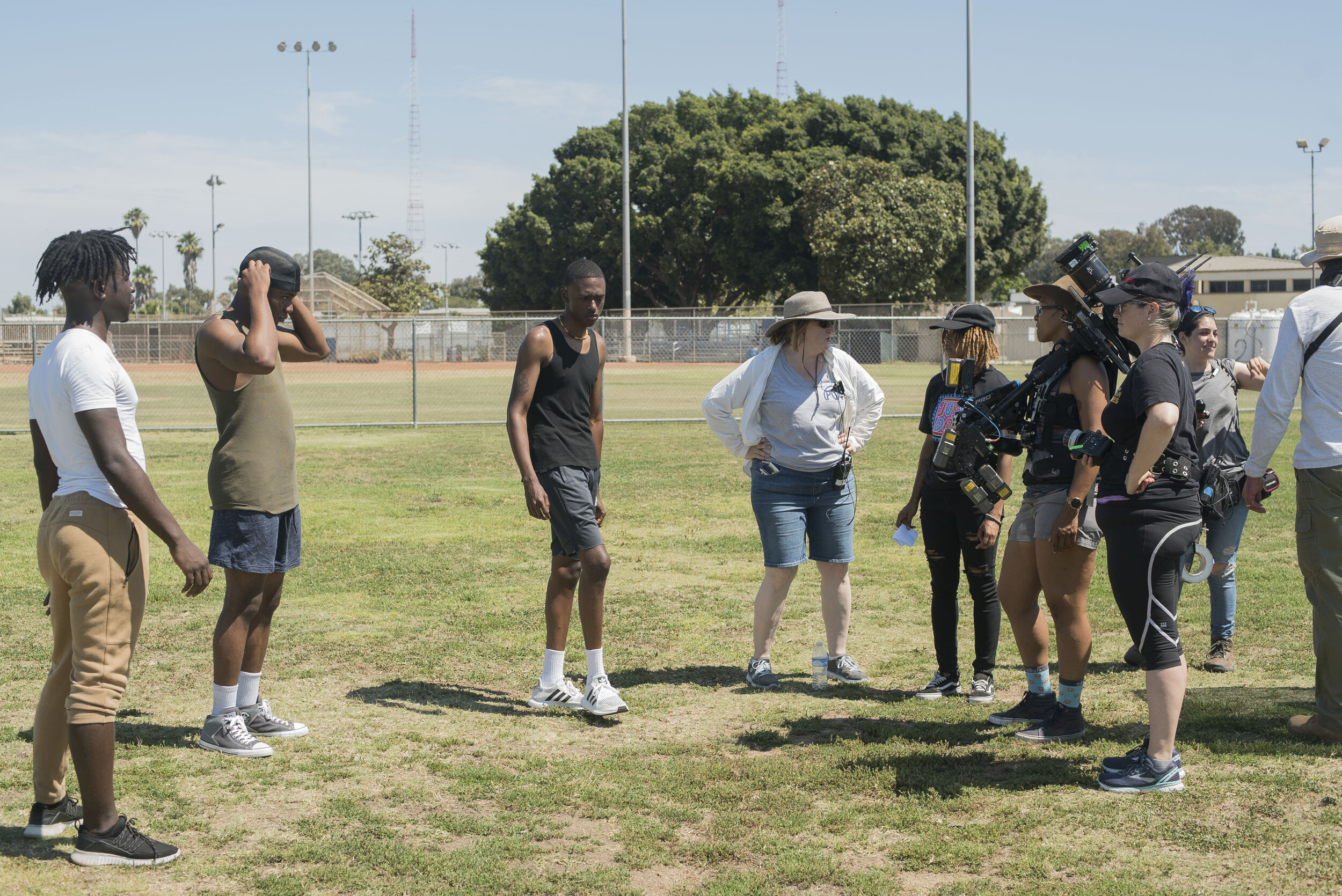  Cast members, director Aisha Ford, cinematographer  Angie Sciulli  and steadicam operator Rochelle T.A. Brown on the set of  Cherry Lemonade  