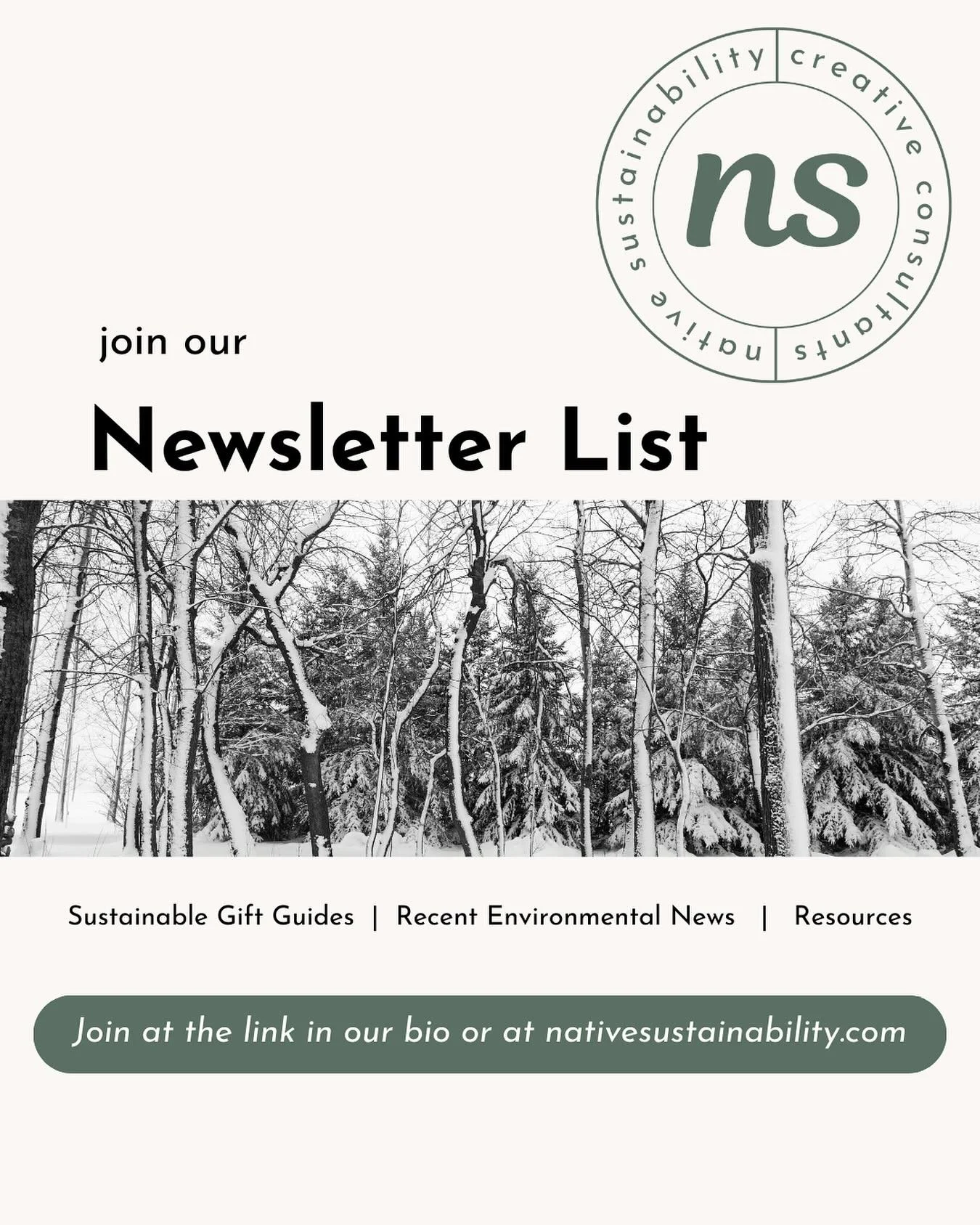 We&rsquo;re getting ready to send out a hefty December newsletter - make sure you&rsquo;re on our list to receive it! 

Join our mailing list at nativesustainability.com