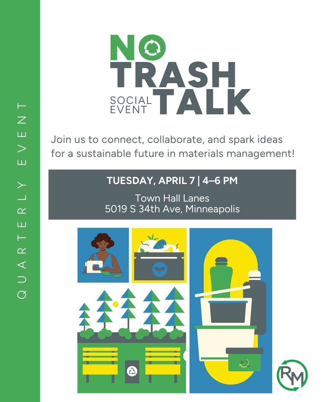 Tomorrow! 

Join us for an exciting and engaging social event designed to bring together professionals from across the materials management world! This is the perfect opportunity to network, share ideas, and collaborate on reducing waste (no trash ta