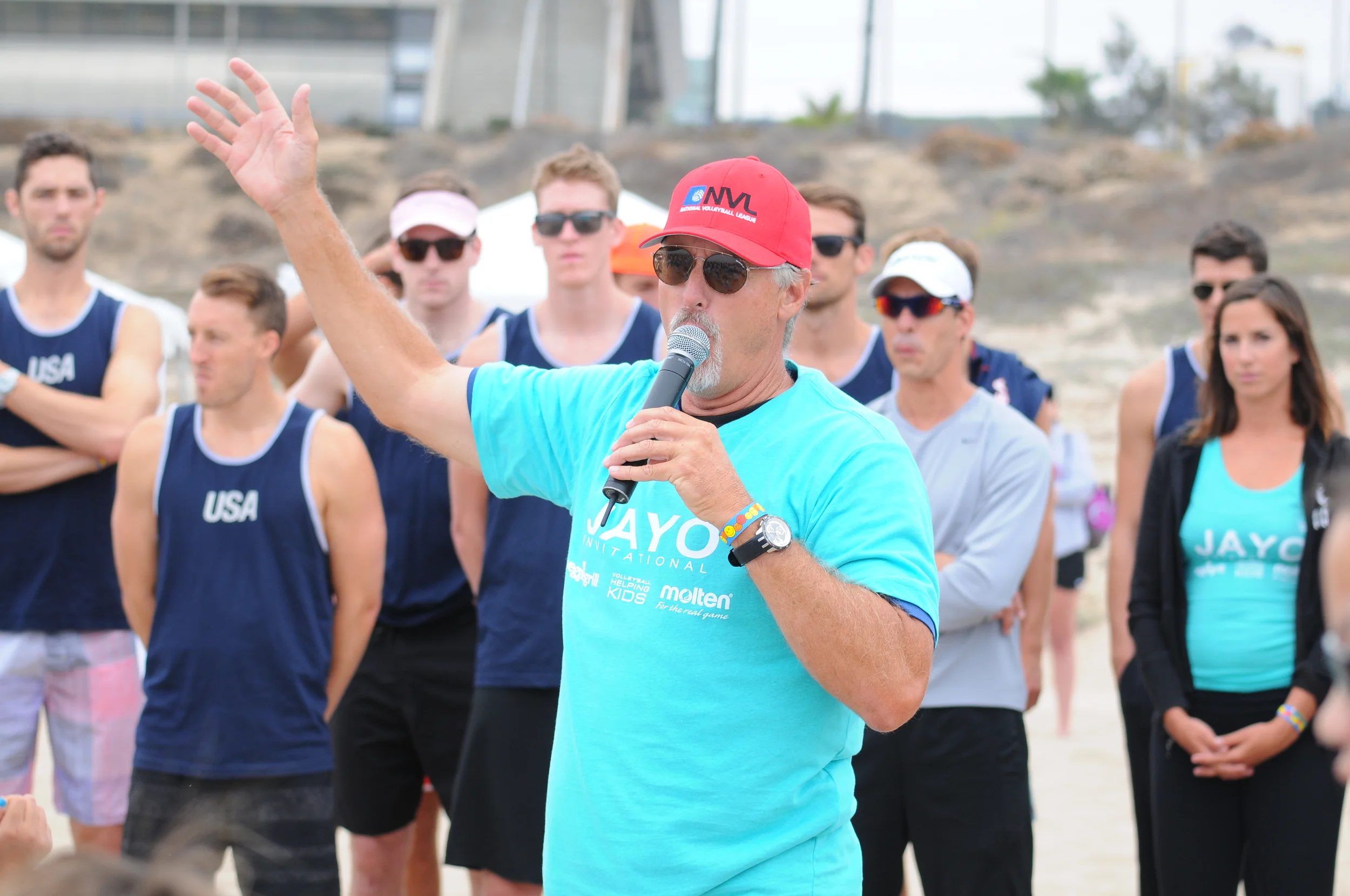 Hall of Fame Beach Volleyball Player Sinjin Smith and his Kids Clinic teachers TEAM USA at the 2013 Kids Clinic. 