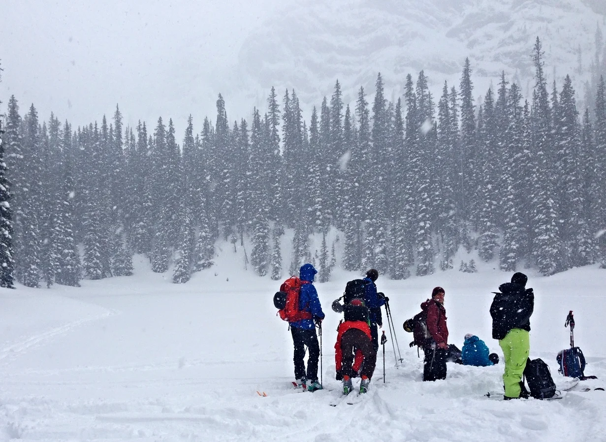 A crew of happy guests on a mid-winter tour in K-Country, AB