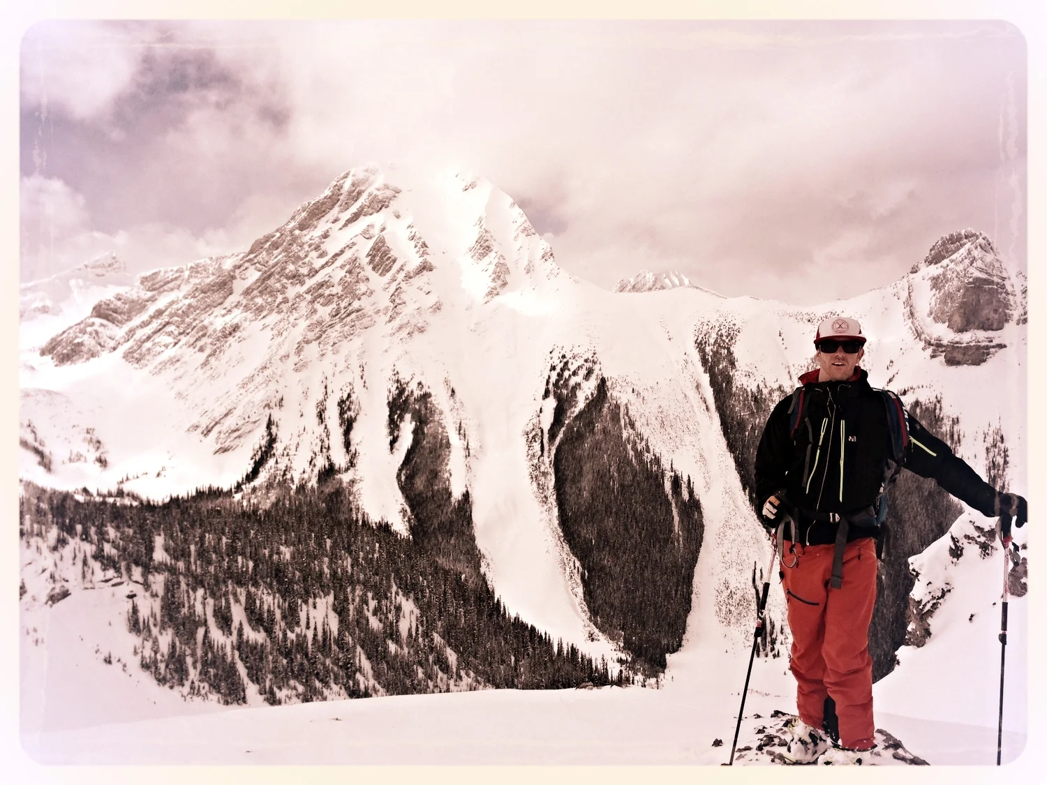 Midway through the Commonwealth Traverse in Kananaskis Country with the SE Face of Mt. Smuts behind...waiting to be skied!