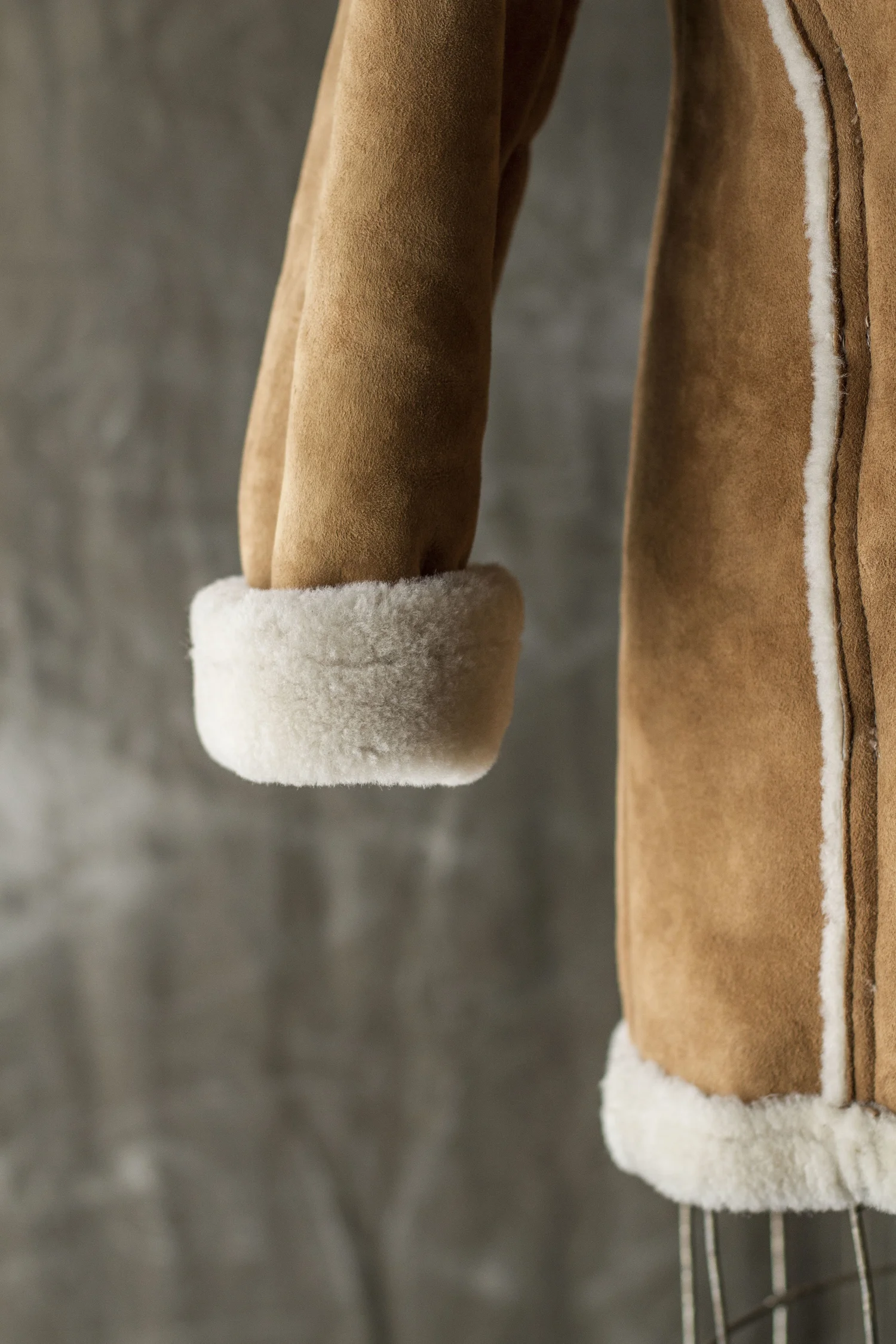 SHAWL COLLAR SHEARLING CAR COAT — Velour