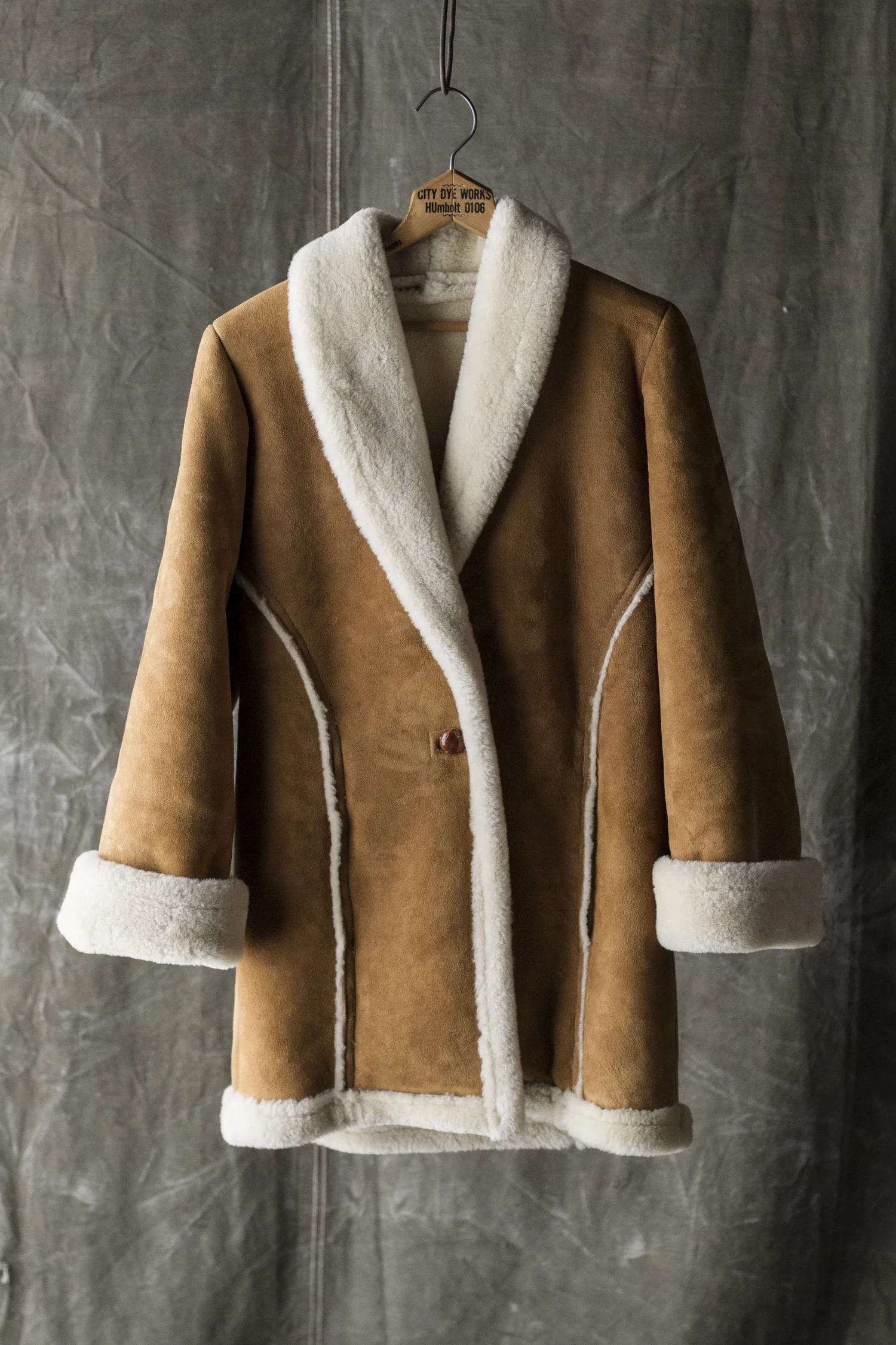 SHAWL COLLAR SHEARLING CAR COAT — Velour