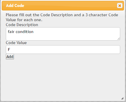 Fill out the add code modal and click add to create a new code