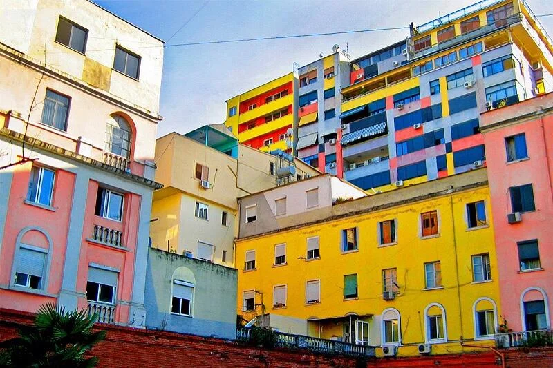 albania-tourism : Colorful buildings in Tirana, Albania