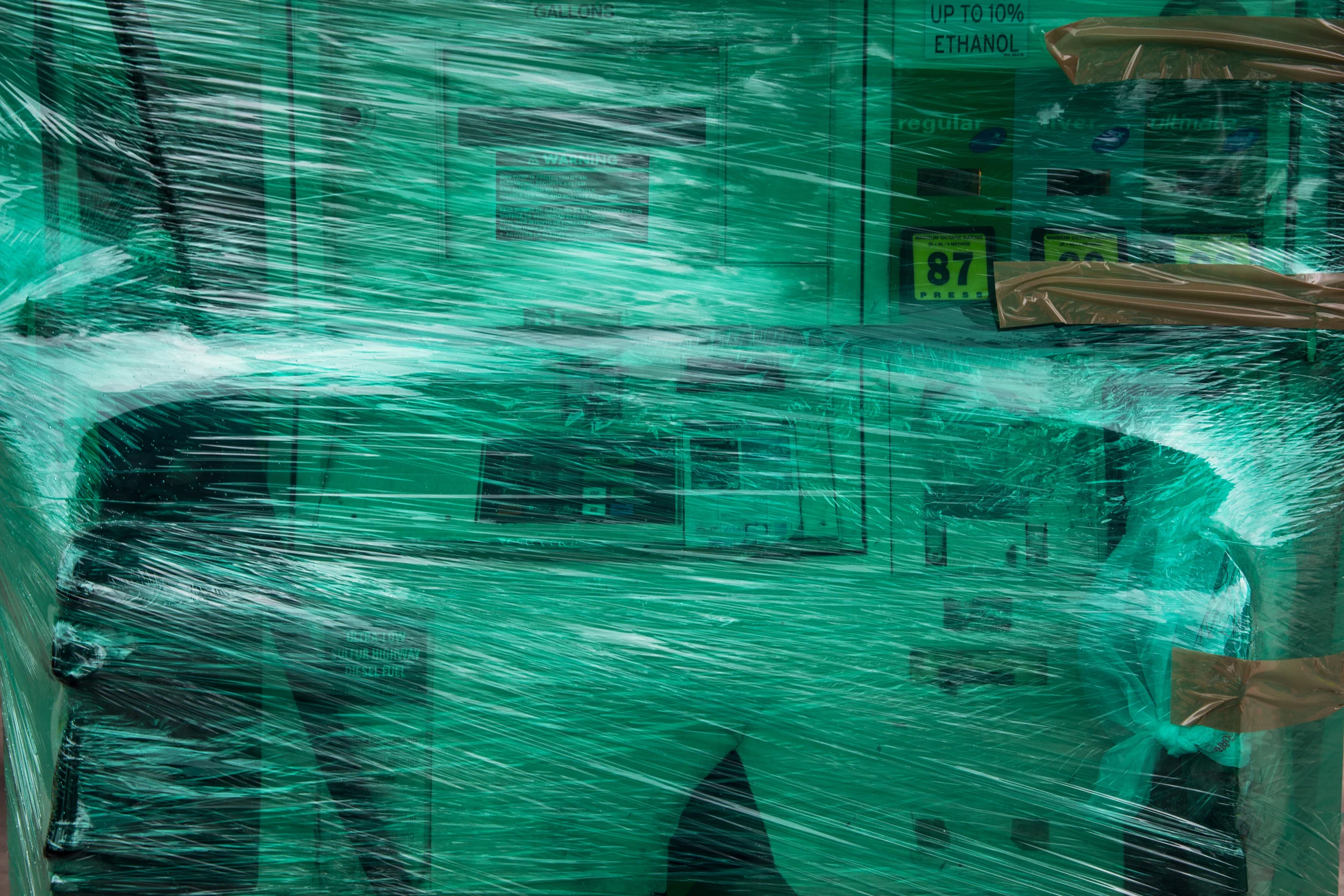  Saran wrap covers an empty gas pump at a BP Gas Station in Fort Lauderdale, Florida on Thursday, Oct. 6, 2016. Several stations were left completely without gas as residents prepared for Hurricane Matthew to hit the east coast.&nbsp; 