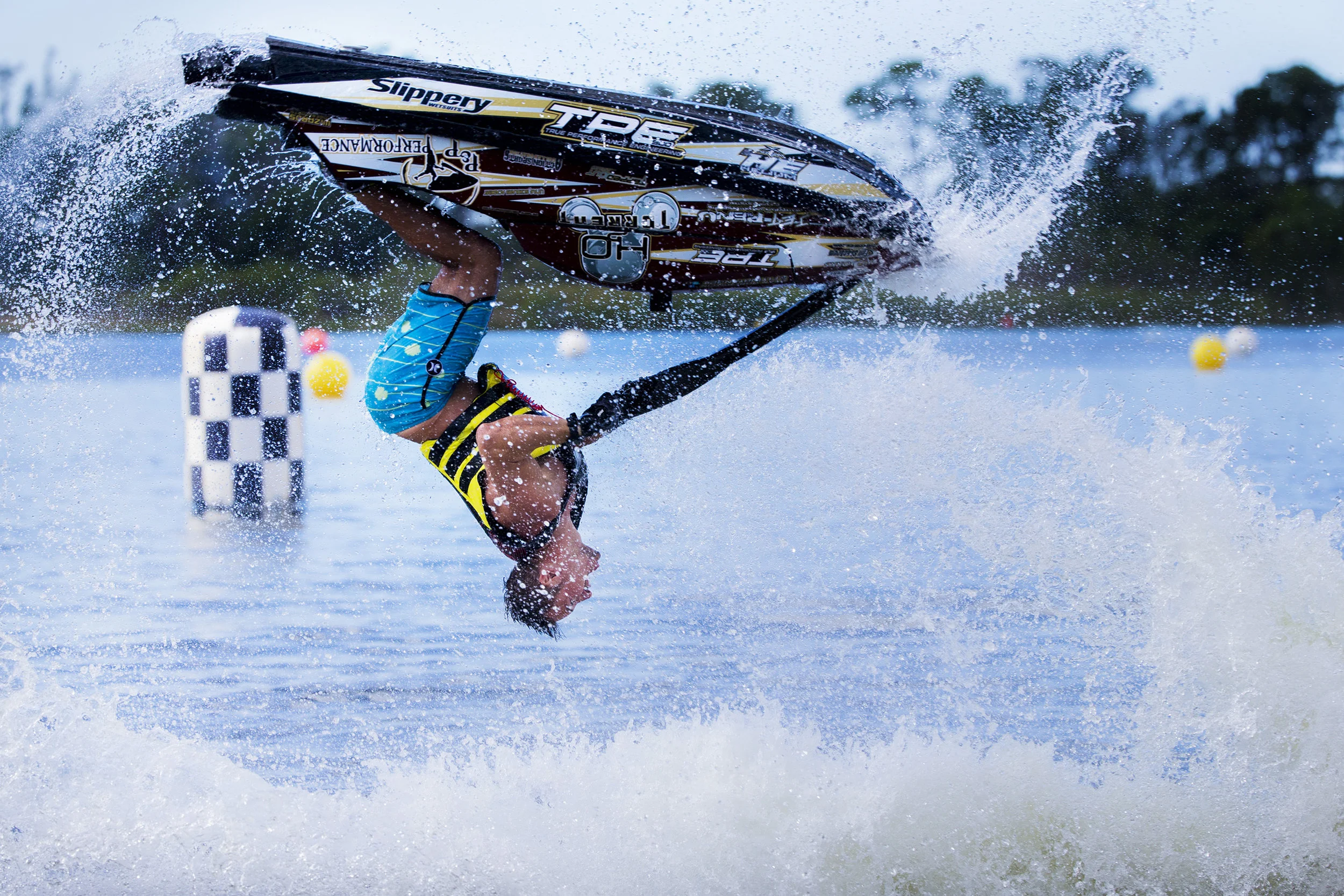  Chris Anyzeski performs a backflip during the Pro Freestyle heat of the Pro Watercross World Championships at Sugden Regional Park in Naples on Sunday, Nov. 5, 2017.&nbsp; 