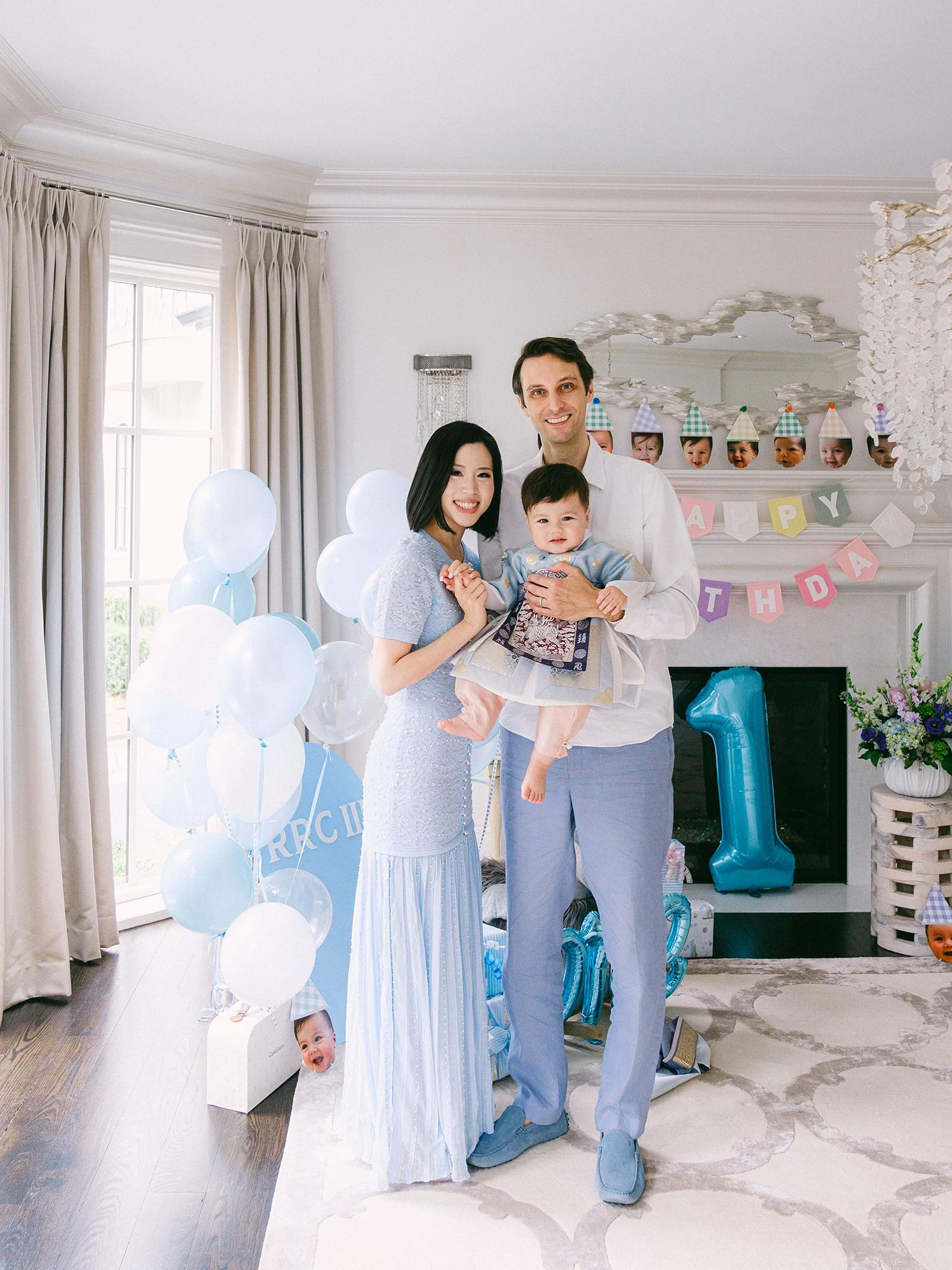 Natural family portrait during a first birthday celebration