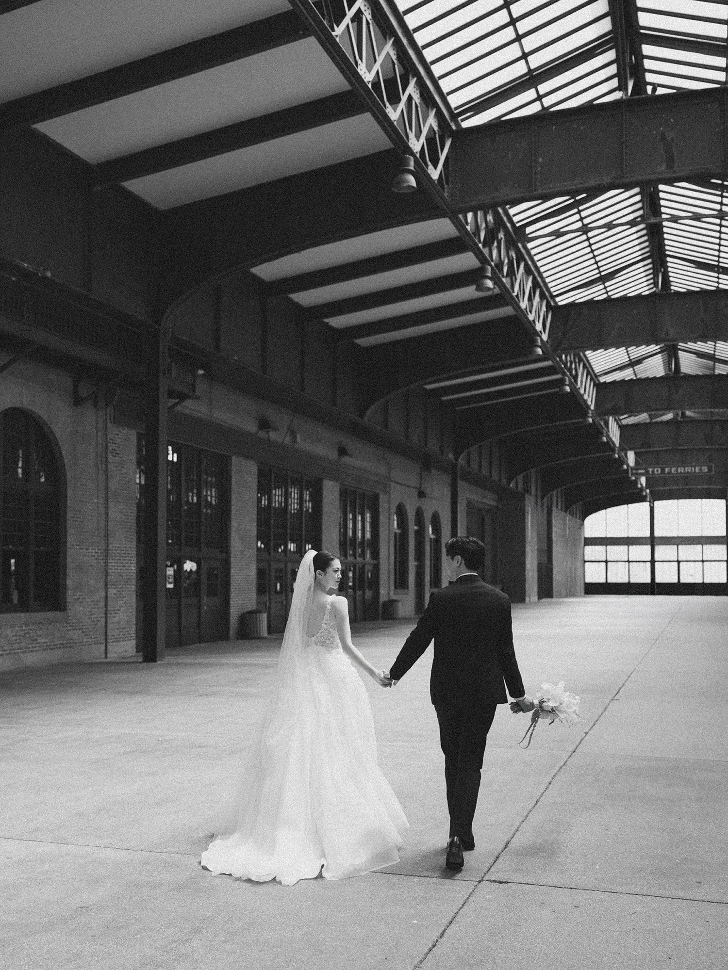 Bride and groom wedding portrait by the waterfront at Maritime Parc Jersey City