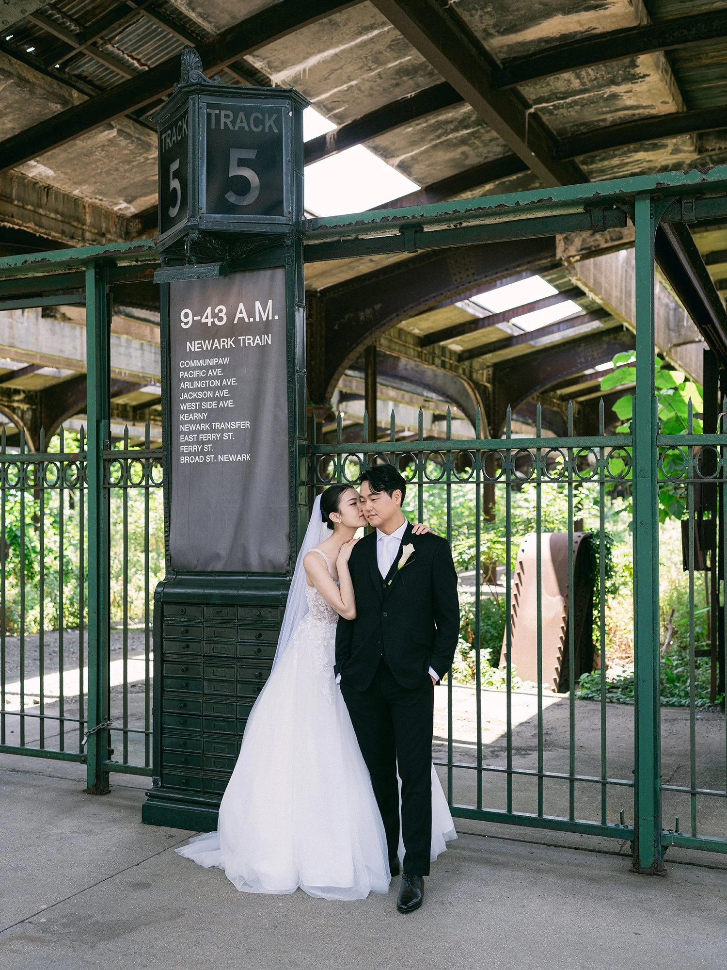 Bride and groom wedding portrait by the waterfront at Maritime Parc Jersey City