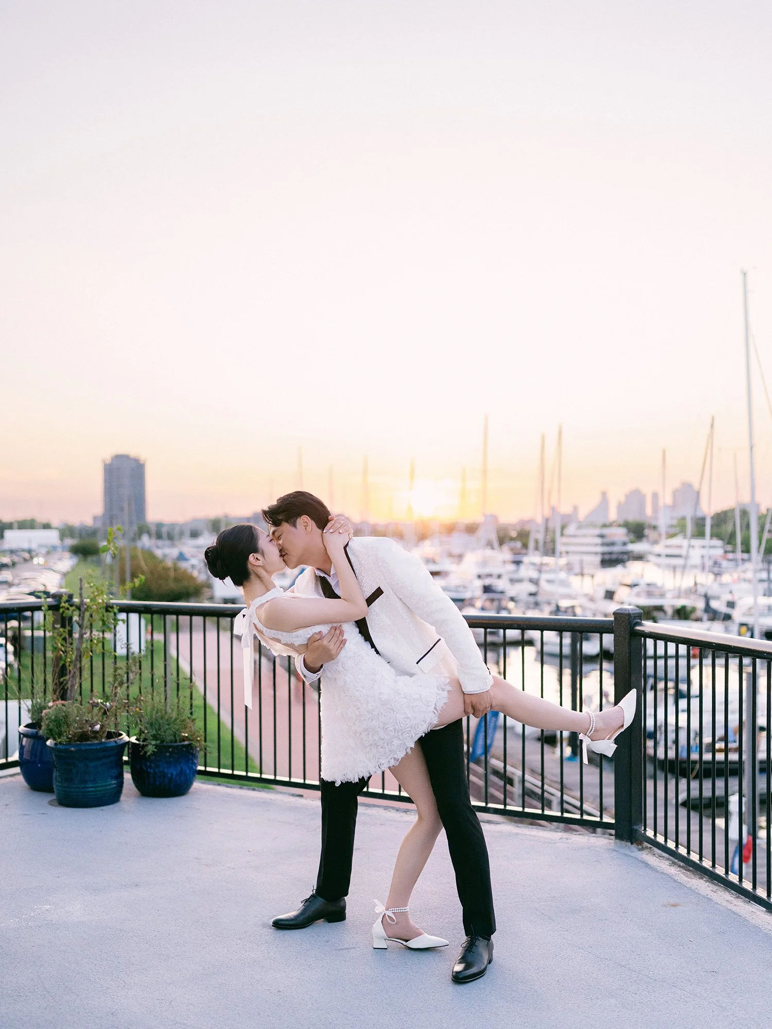 Evening wedding portrait of Hannah and Junsuk at Maritime Parc