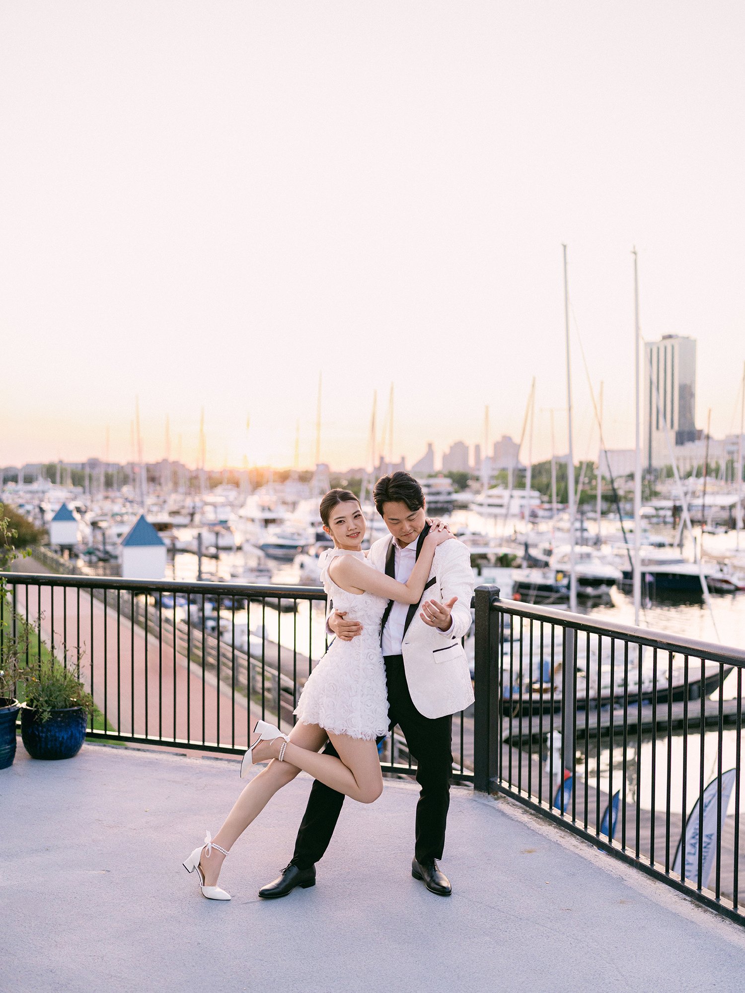 Evening wedding portrait of Hannah and Junsuk at Maritime Parc