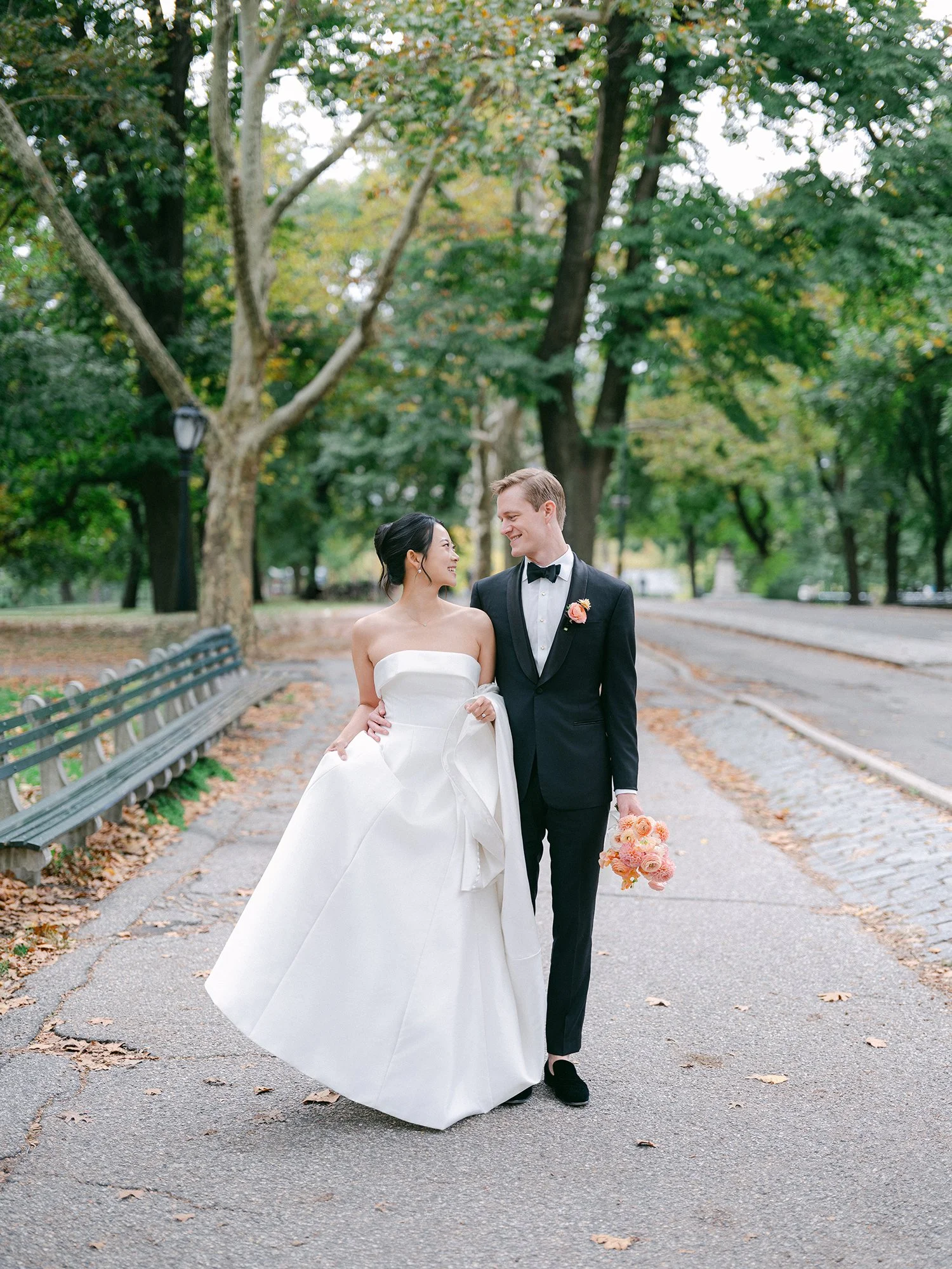 portraits of Kathy and Blake in Central Park, October wedding