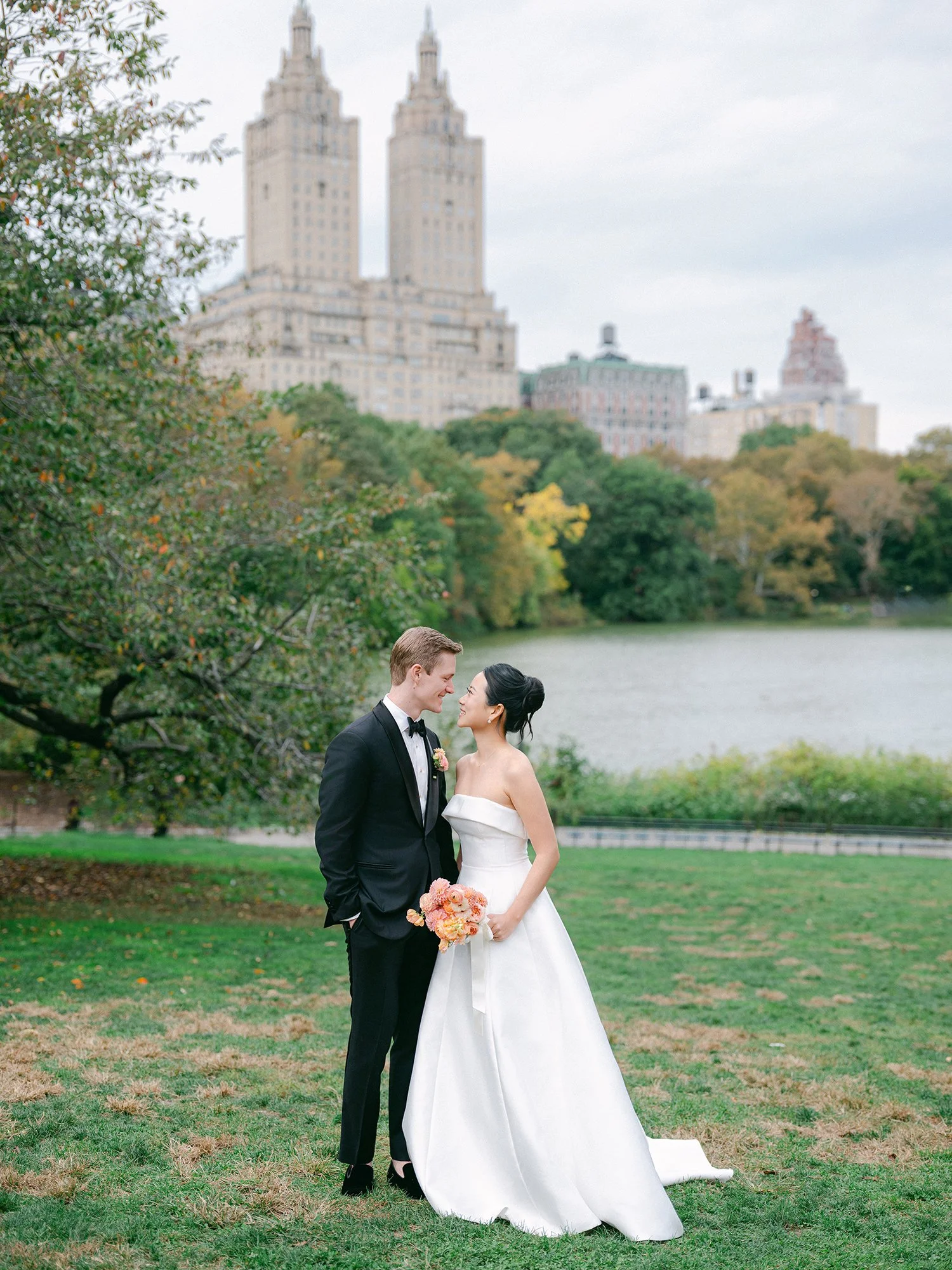 portraits of Kathy and Blake in Central Park, October wedding