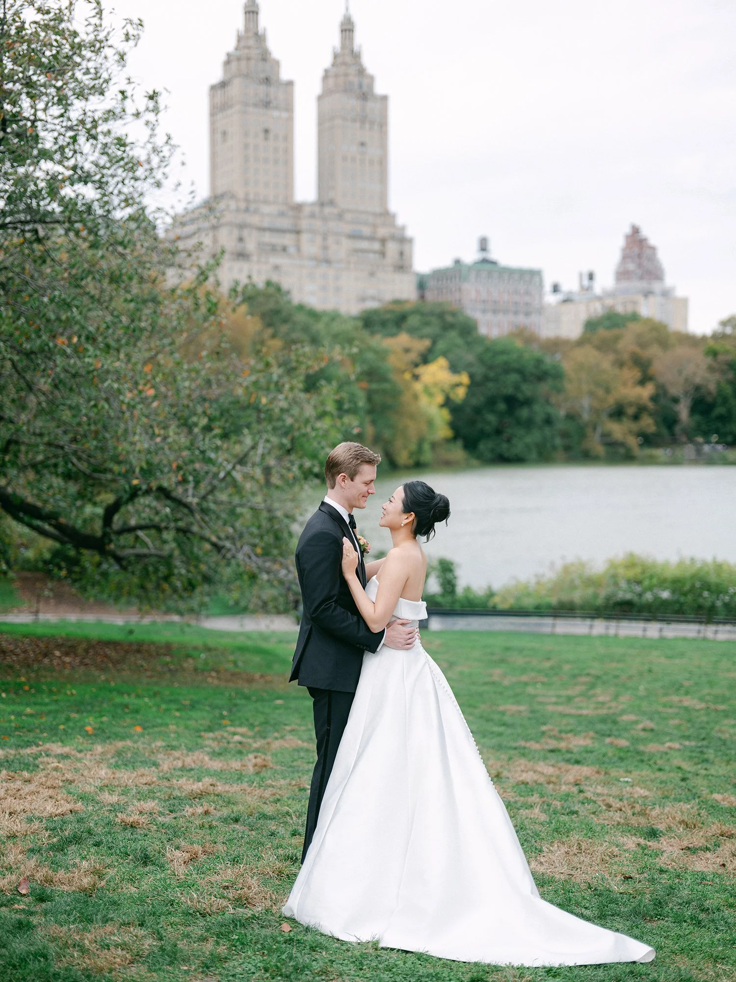portraits of Kathy and Blake in Central Park, October wedding