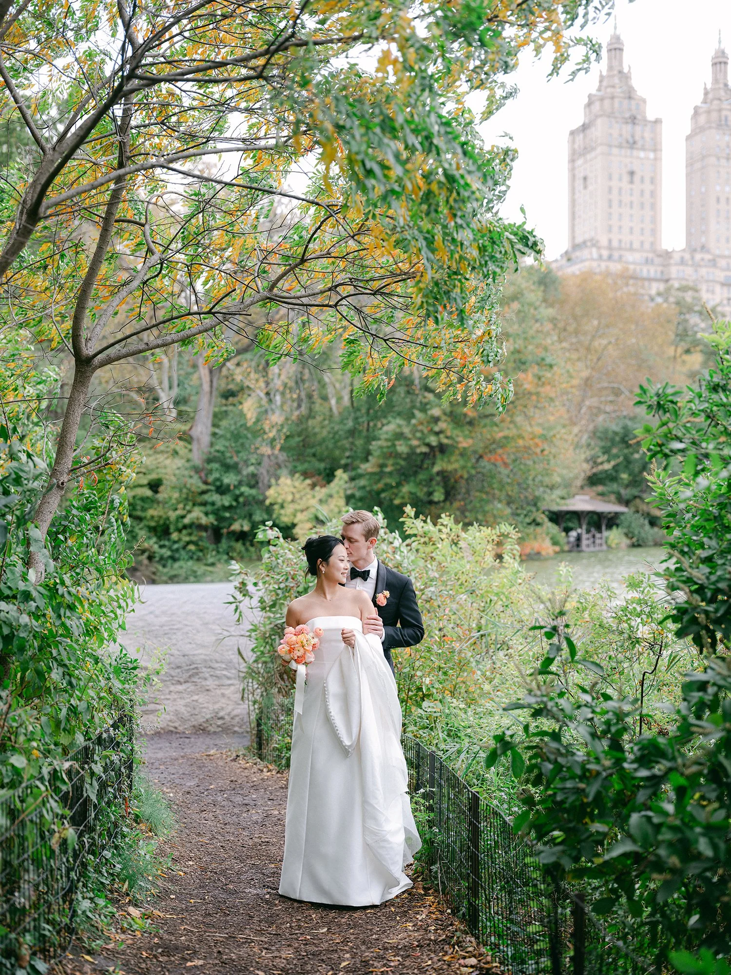portraits of Kathy and Blake in Central Park, October wedding