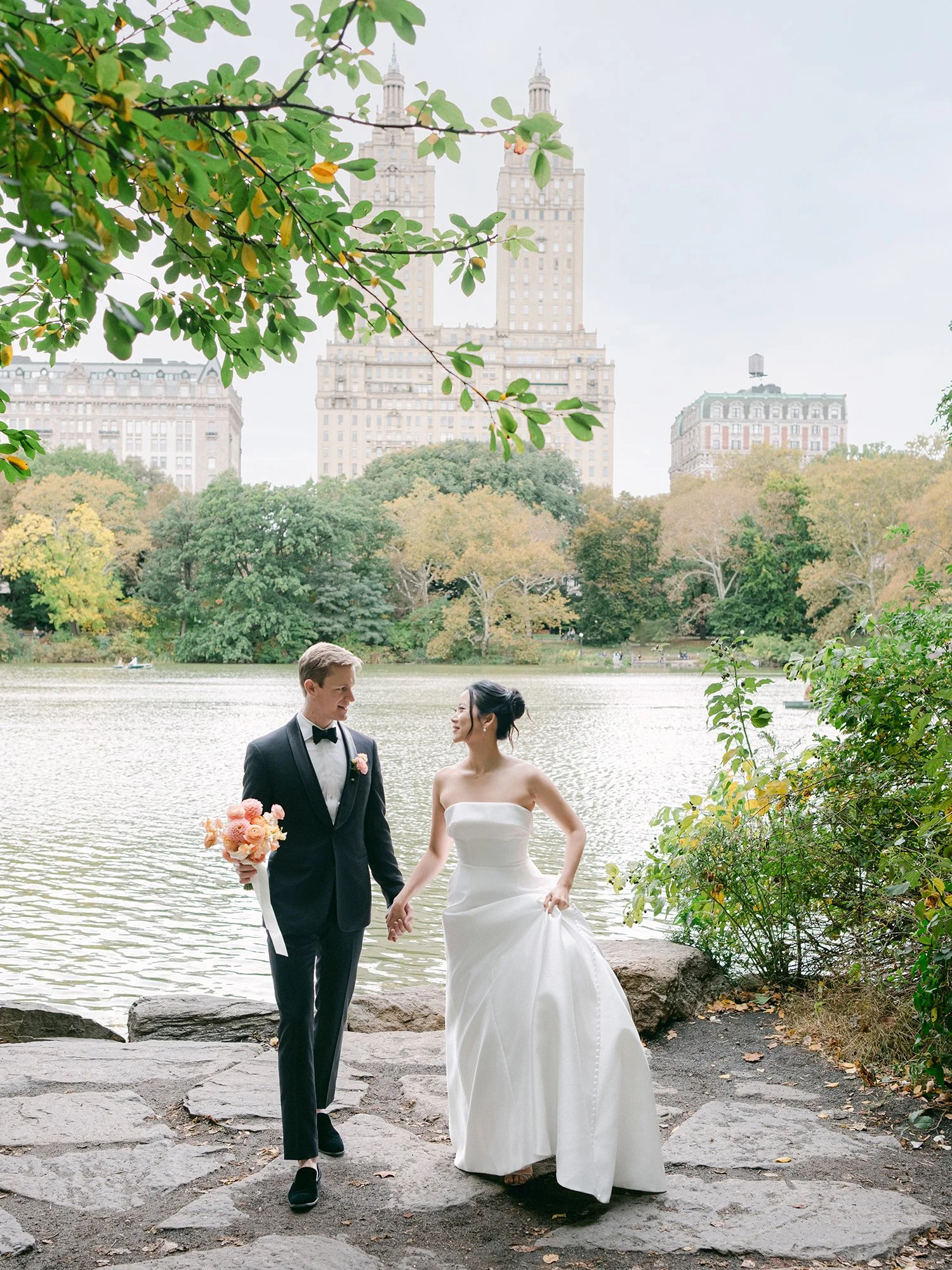 portraits of Kathy and Blake in Central Park, October wedding