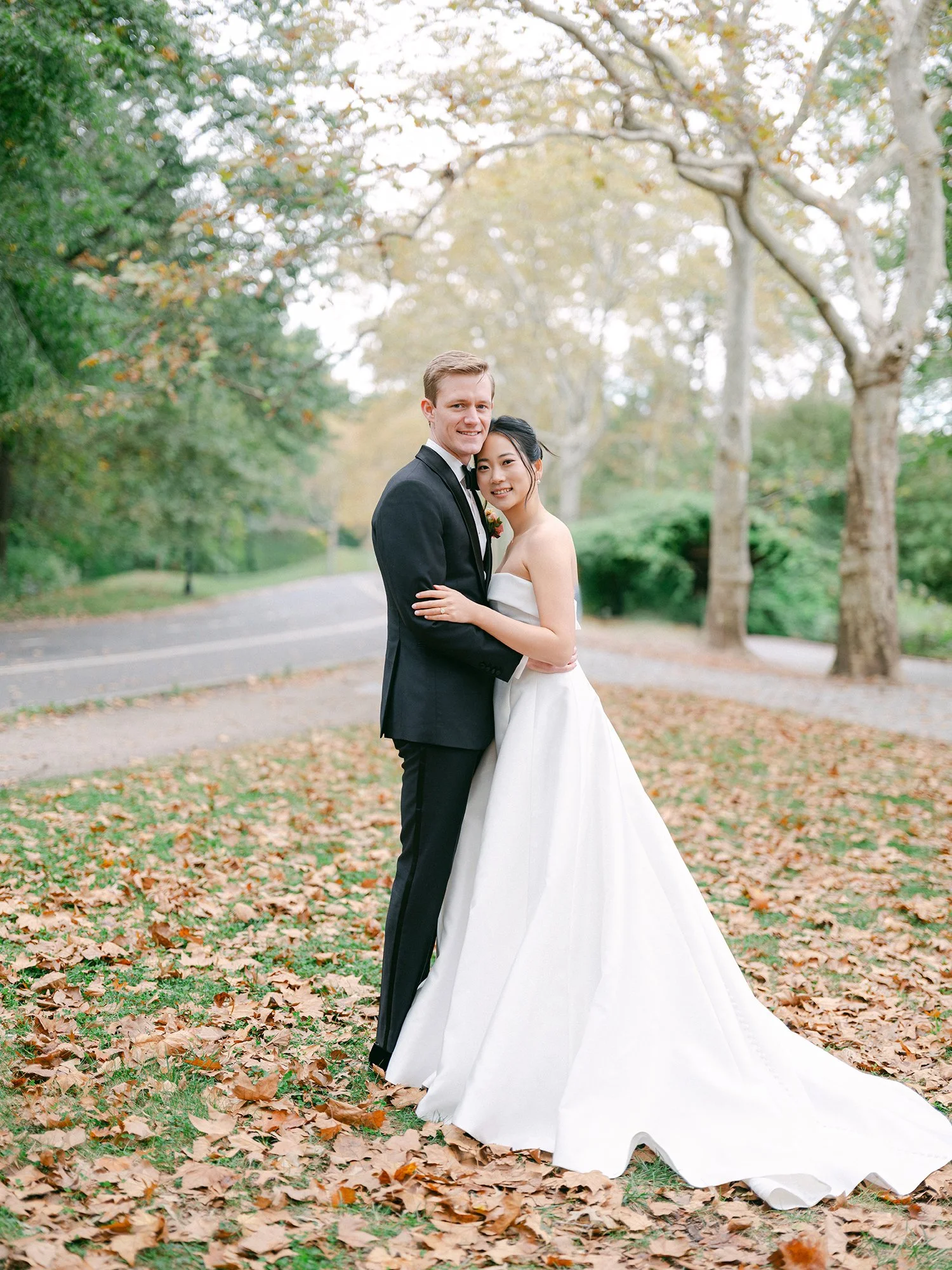 portraits of Kathy and Blake in Central Park, October wedding