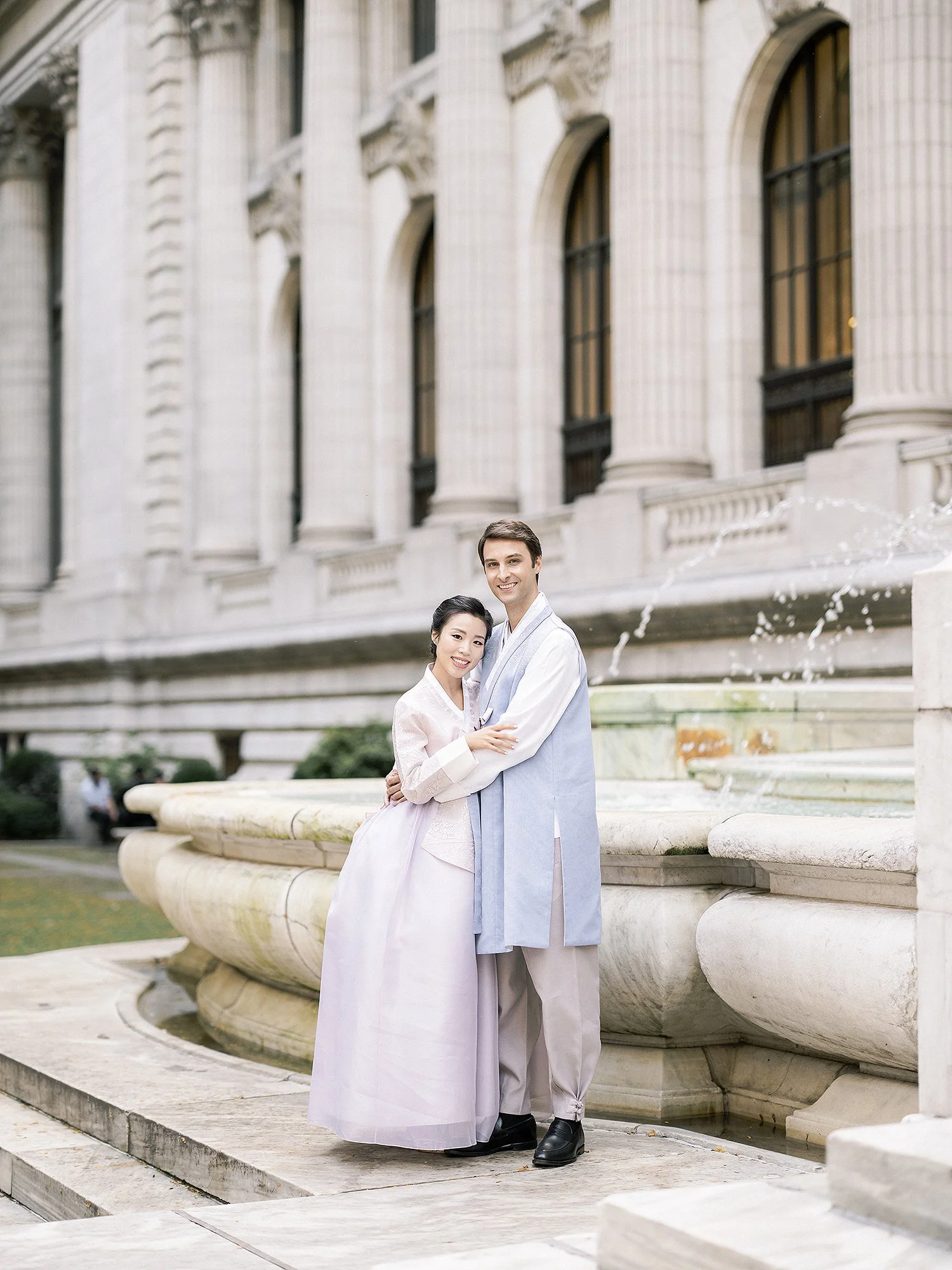 couple portrait in traditional Hanbok in New York City
