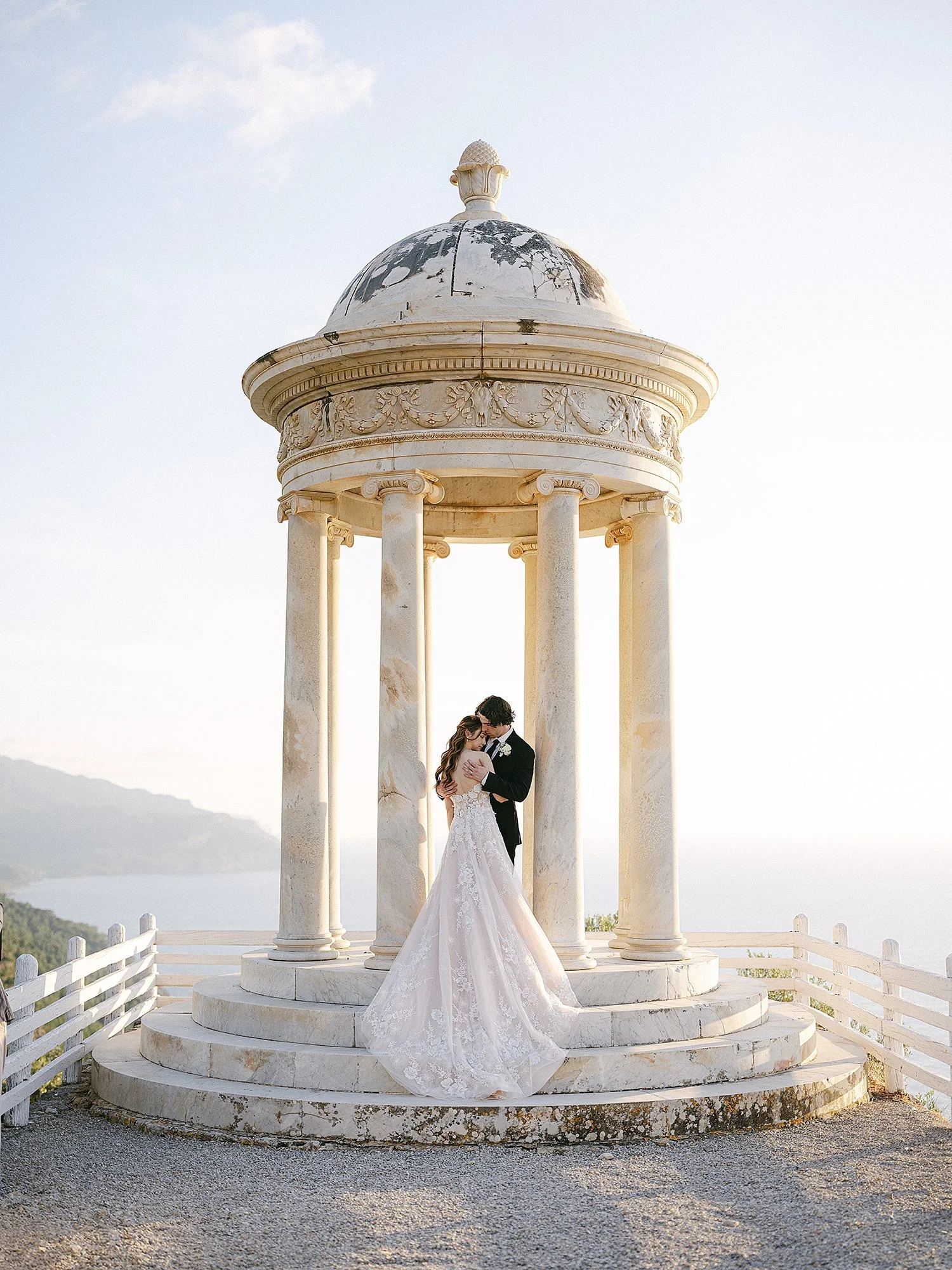 Editorial wedding portrait using architectural lines and natural light