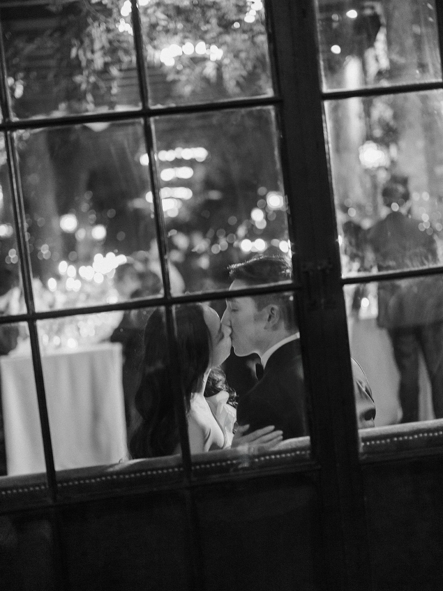 Black and white wedding reception at an elegant New York venue