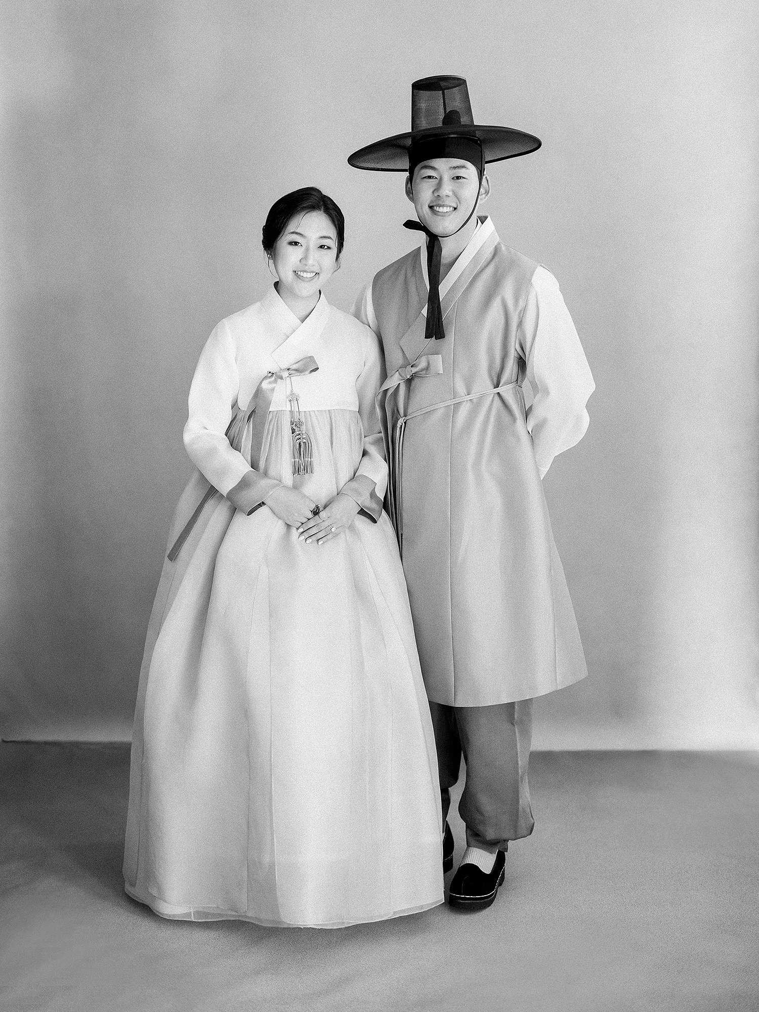 Korean couple portrait in traditional Hanbok in New York City