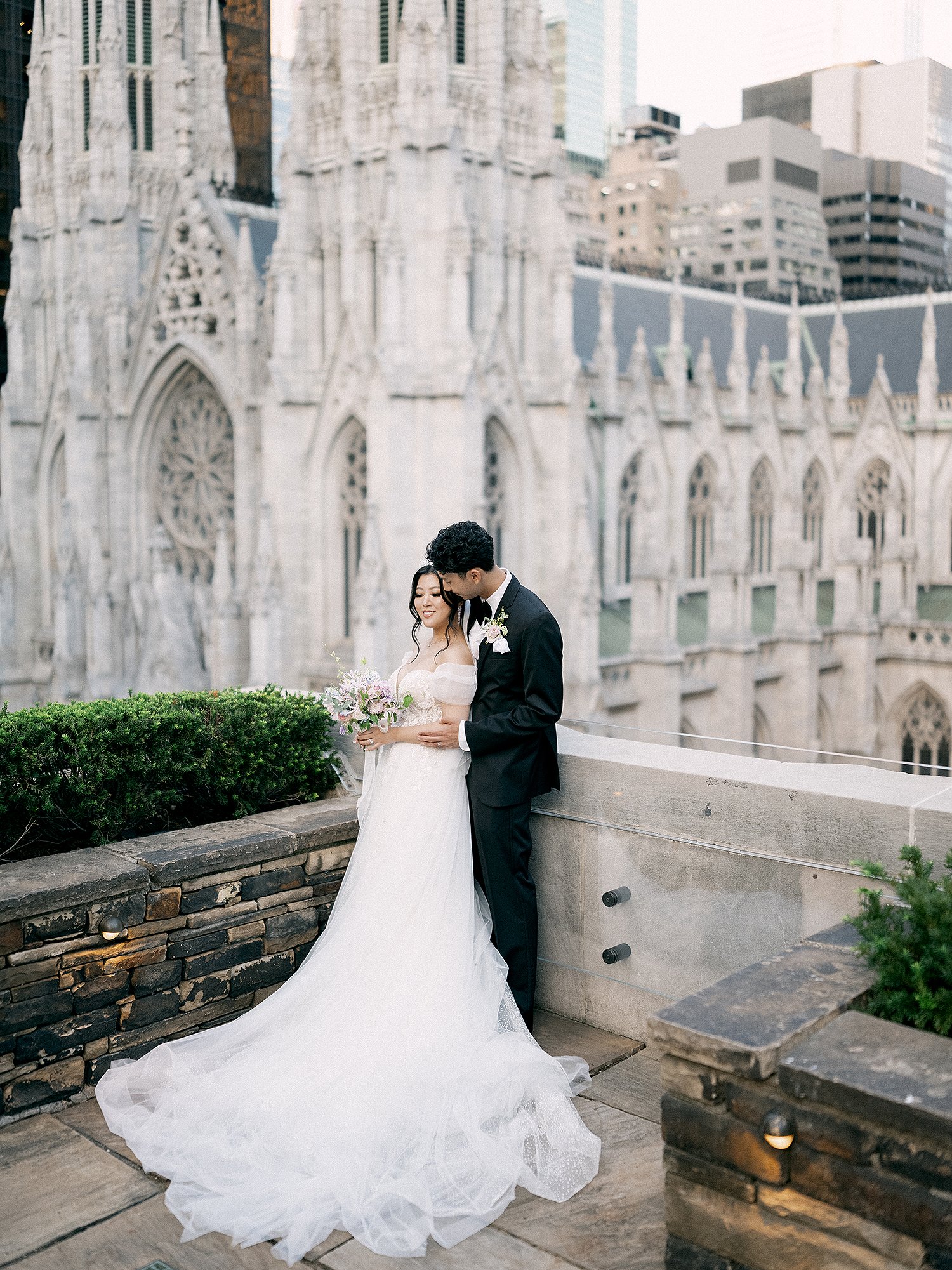 Wedding portrait at 620 Loft & Garden overlooking Manhattan