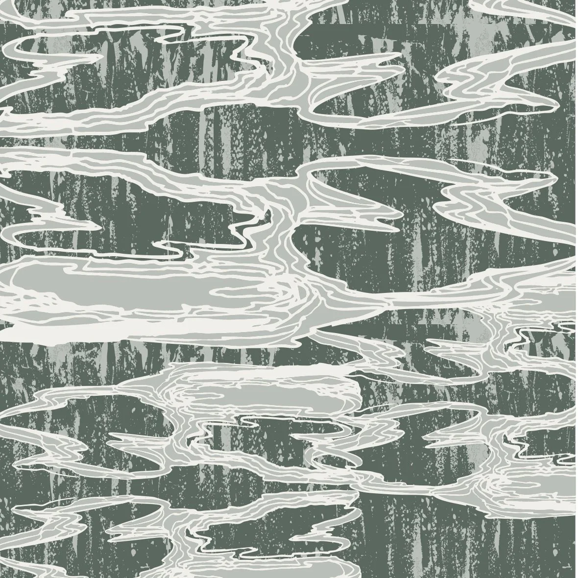 Abstract green and white wavy pattern with brush strokes