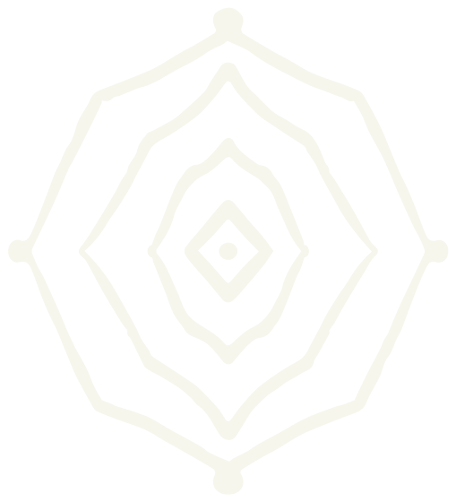 Abstract geometric pattern with layered shapes and central dot, resembling a stylized mandala or web.