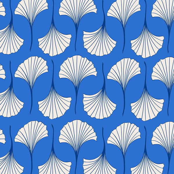 Pattern of ginkgo biloba leaves on a blue background