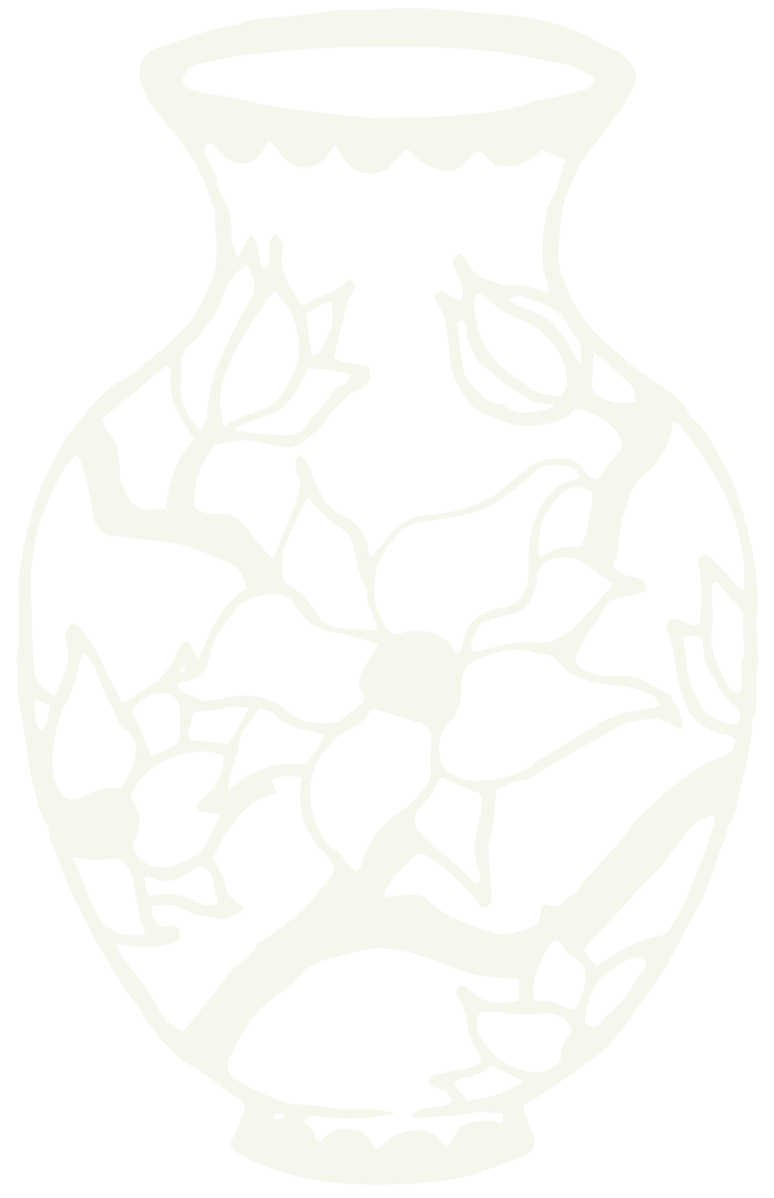 Ornate vase silhouette with floral and leaf patterns.