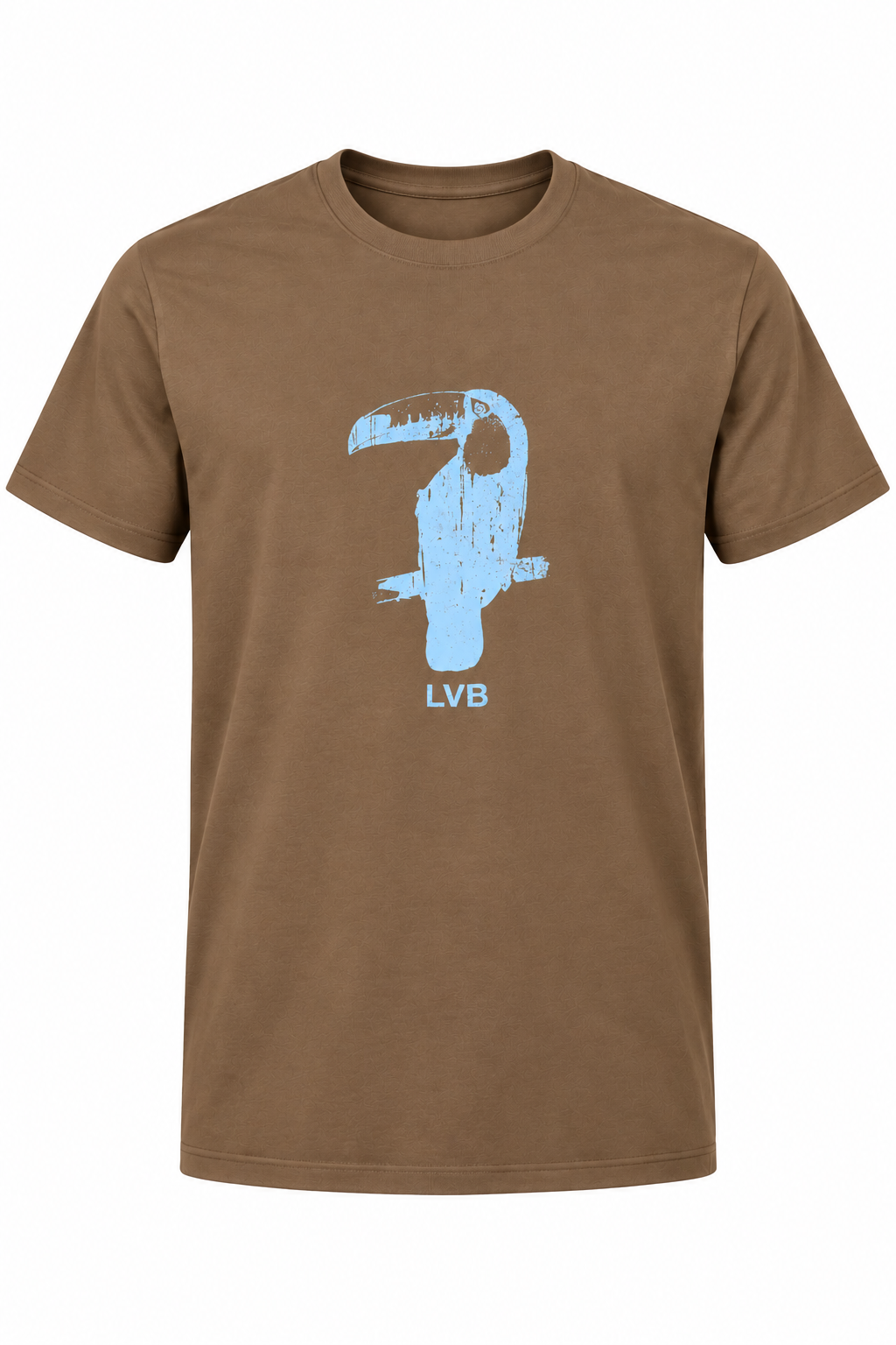 Brown T-Shirt with Distressed Blue Toucan.png