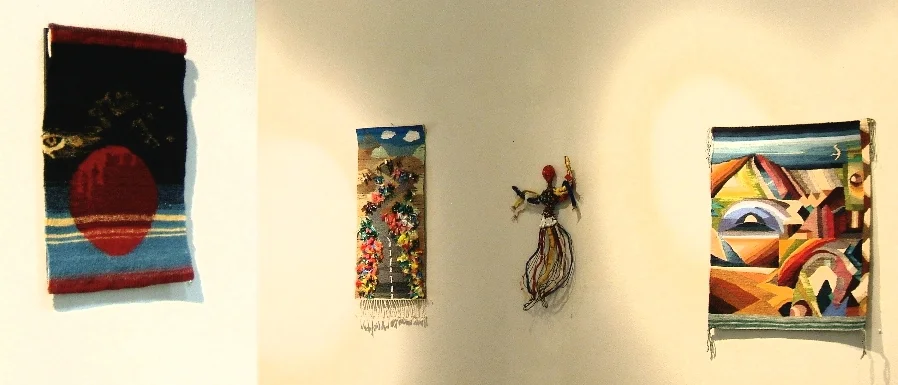 Entry South Post: Jaye Whorton Jaguar vs. Blood Moon ; West wall continued: Mary Rawcliffe Colton Roadsides Bloom Plastic , Ann Blankenship Sundance with Alisha , Naomi Julian Myriad Pathways