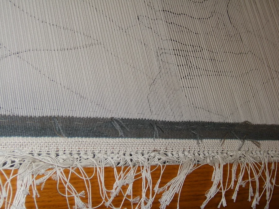 Heading, hem, sewn cartoon on my basse-lice loom © 2015 Elizabeth J. Buckley photo