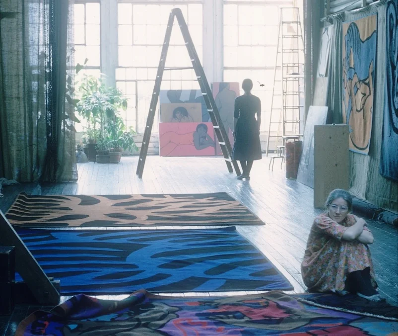 Marianne and Annabert Yoors with tapestries in the Forty-seventh Street studio. Photo courtesy of Debra Dean and Yoors Family Archives