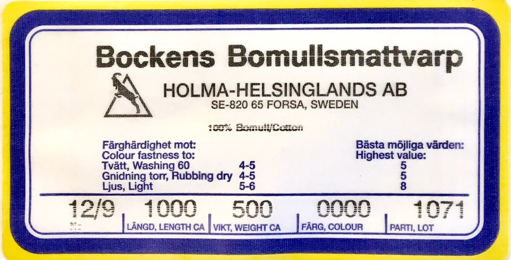 Label for cotton seine twine