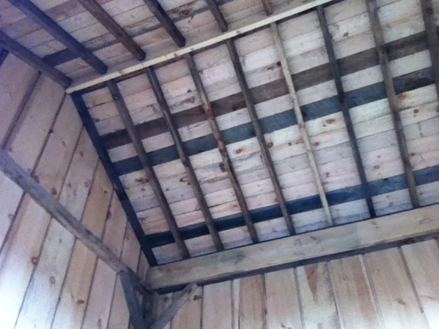 Interior view of ceiling of shed
