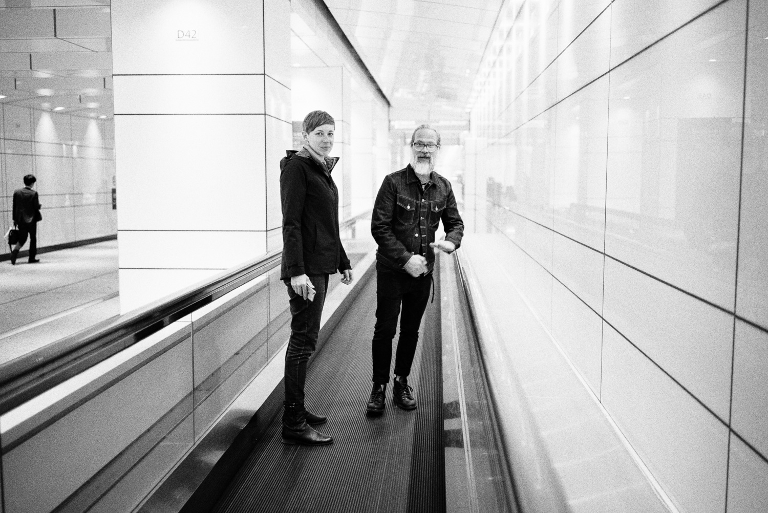  Georgia and Simon on the travelator. 