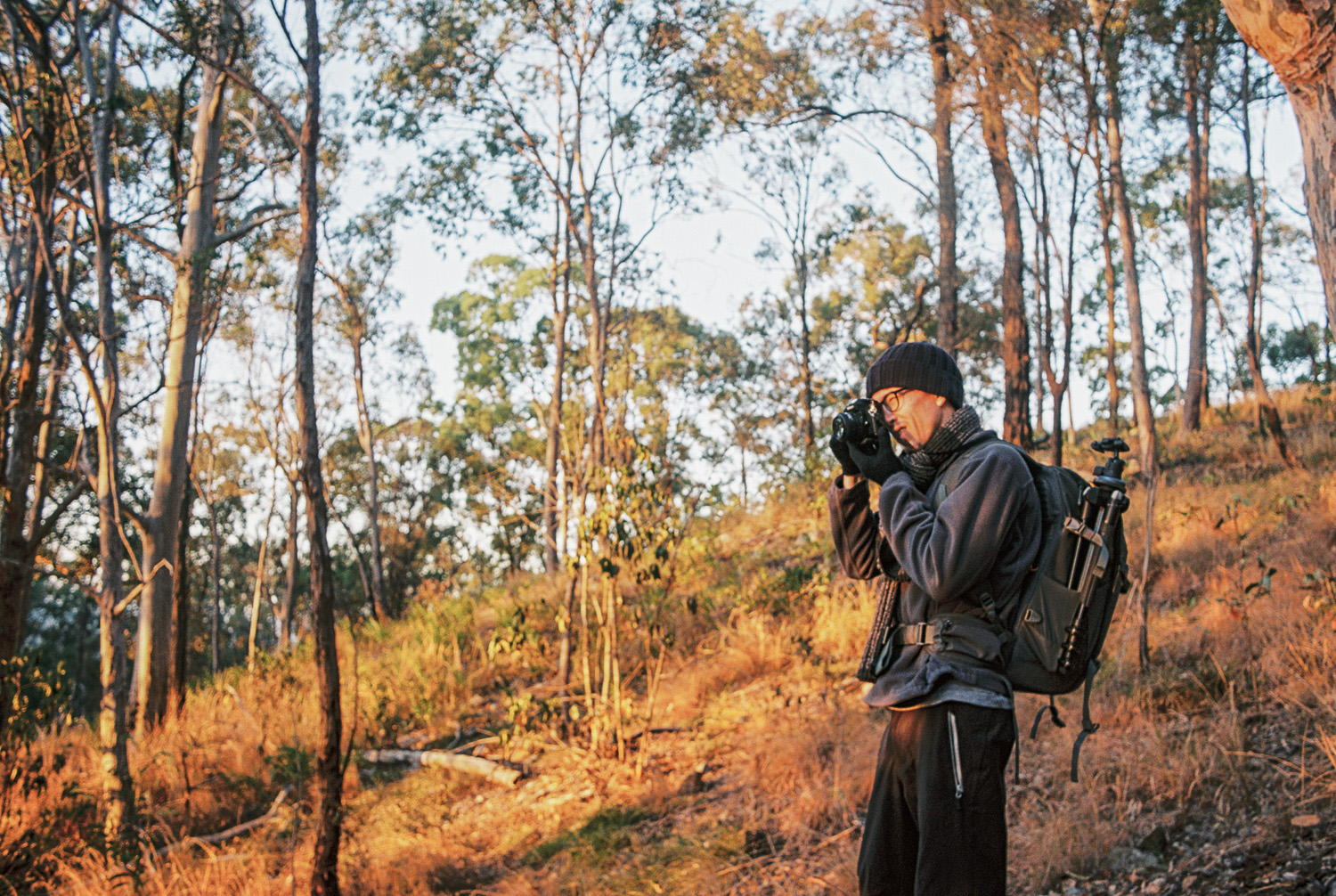 Me shooting 35mm Kodak Ektar 100 film at Mount Greville. Photo by Nat Dash.
