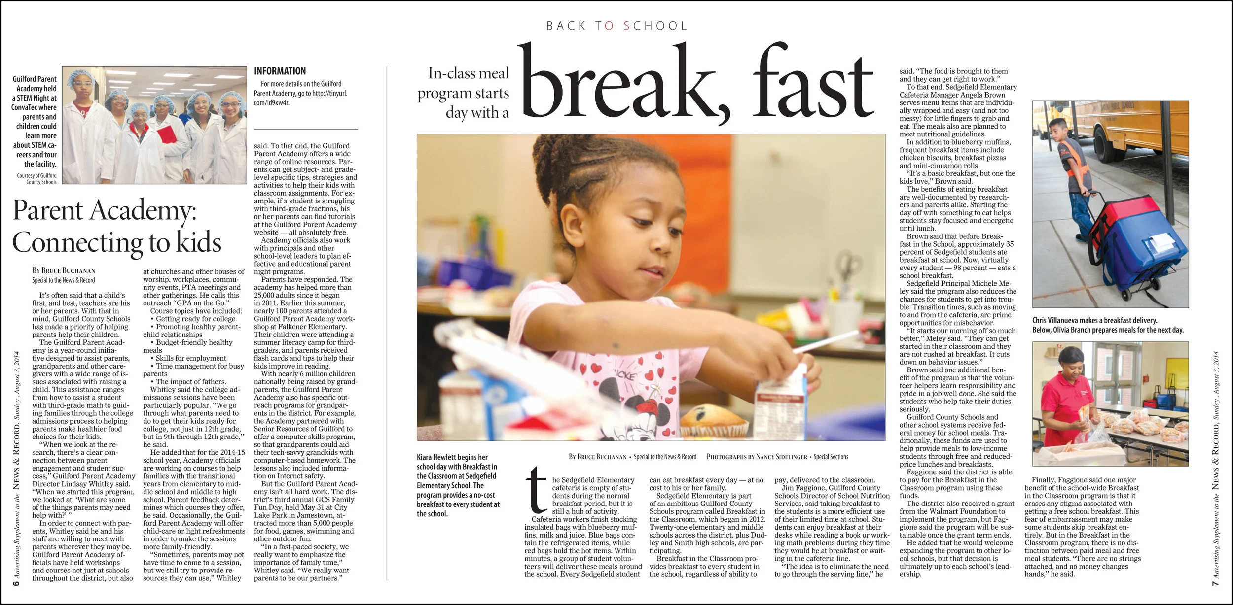 The News&amp;Record produces a Back To School section every year. A piece about providing breakfast to every student in their rooms carried the center spread, along with a piece about parental involvement.