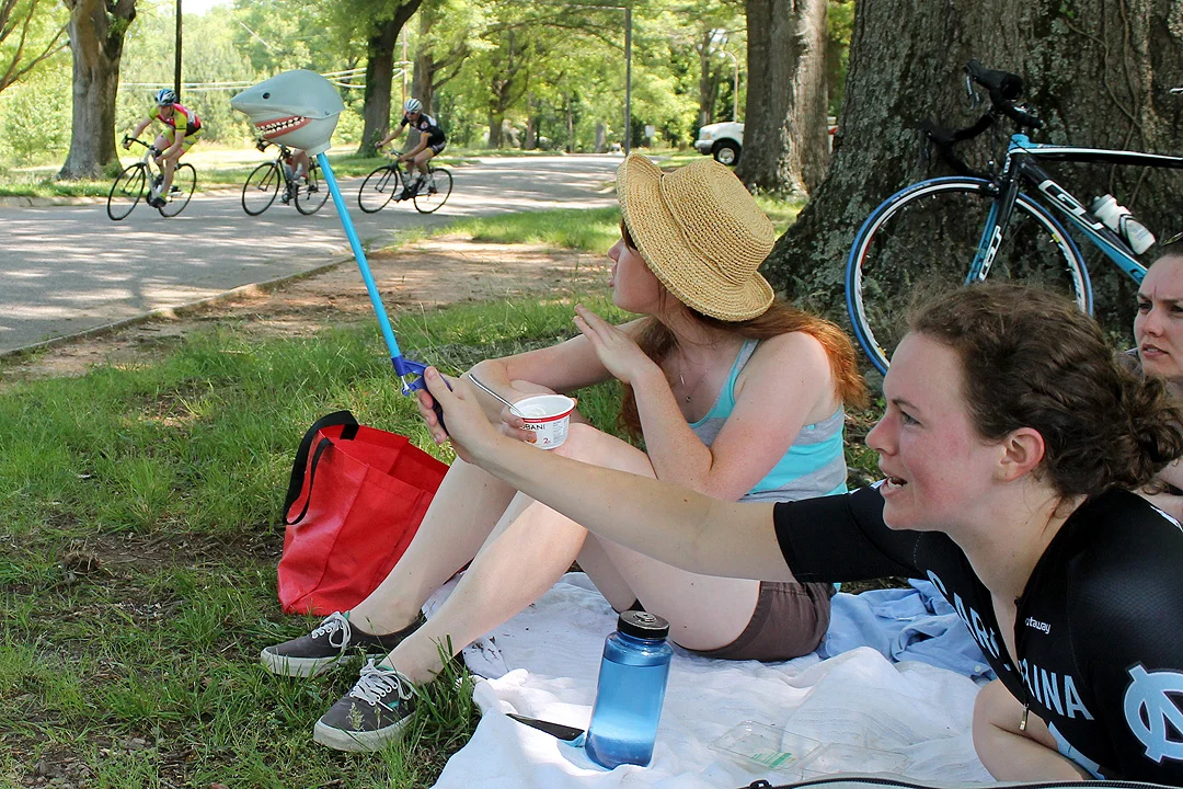 Katie McKenney cheers on a teammate after her race with Kristina Vrouwenvelder and Julia Howland-Myers. They are all from Chapel Hill.